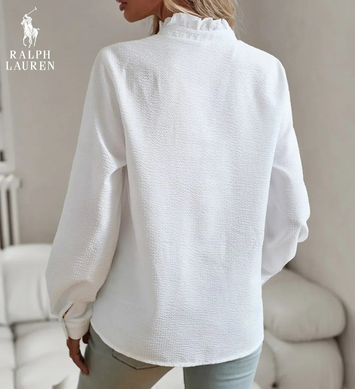 R. Lauren Ruffled Button-Up Shirt – Myk Teksturert Passform