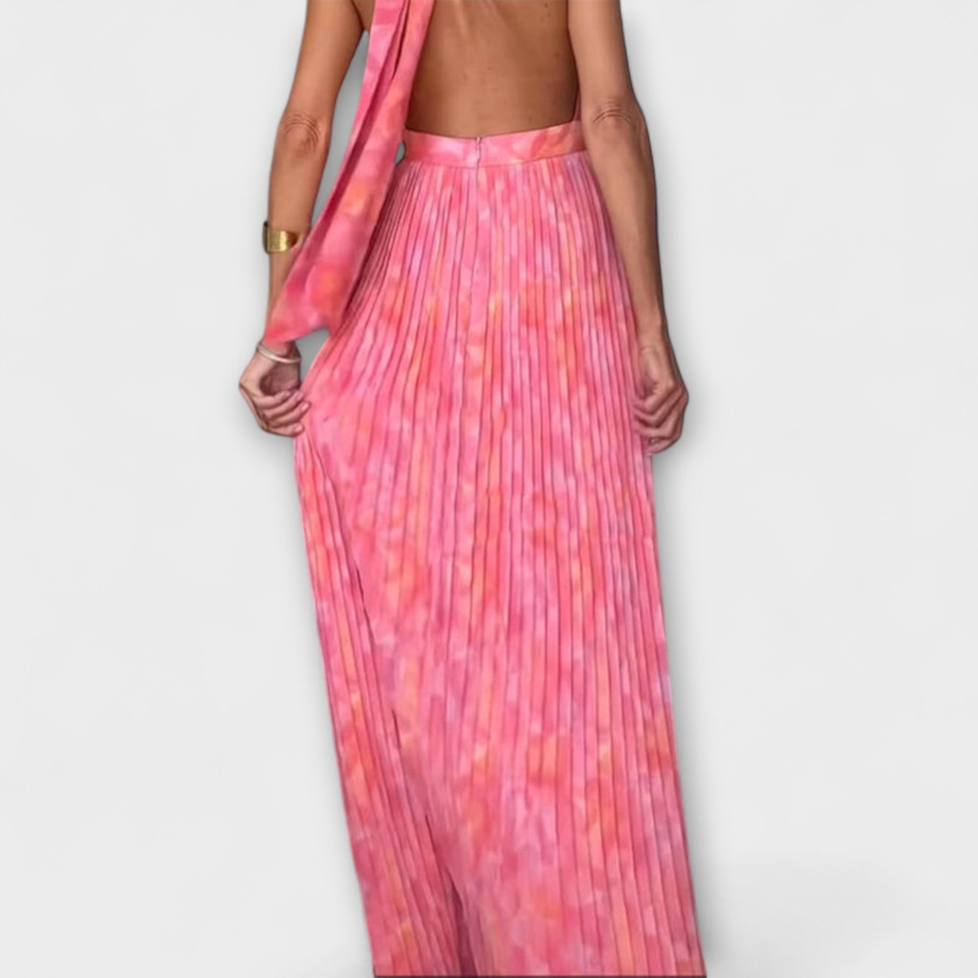 Seraphina - Chic Halterneck V-Hals Plisserte Maxikjole