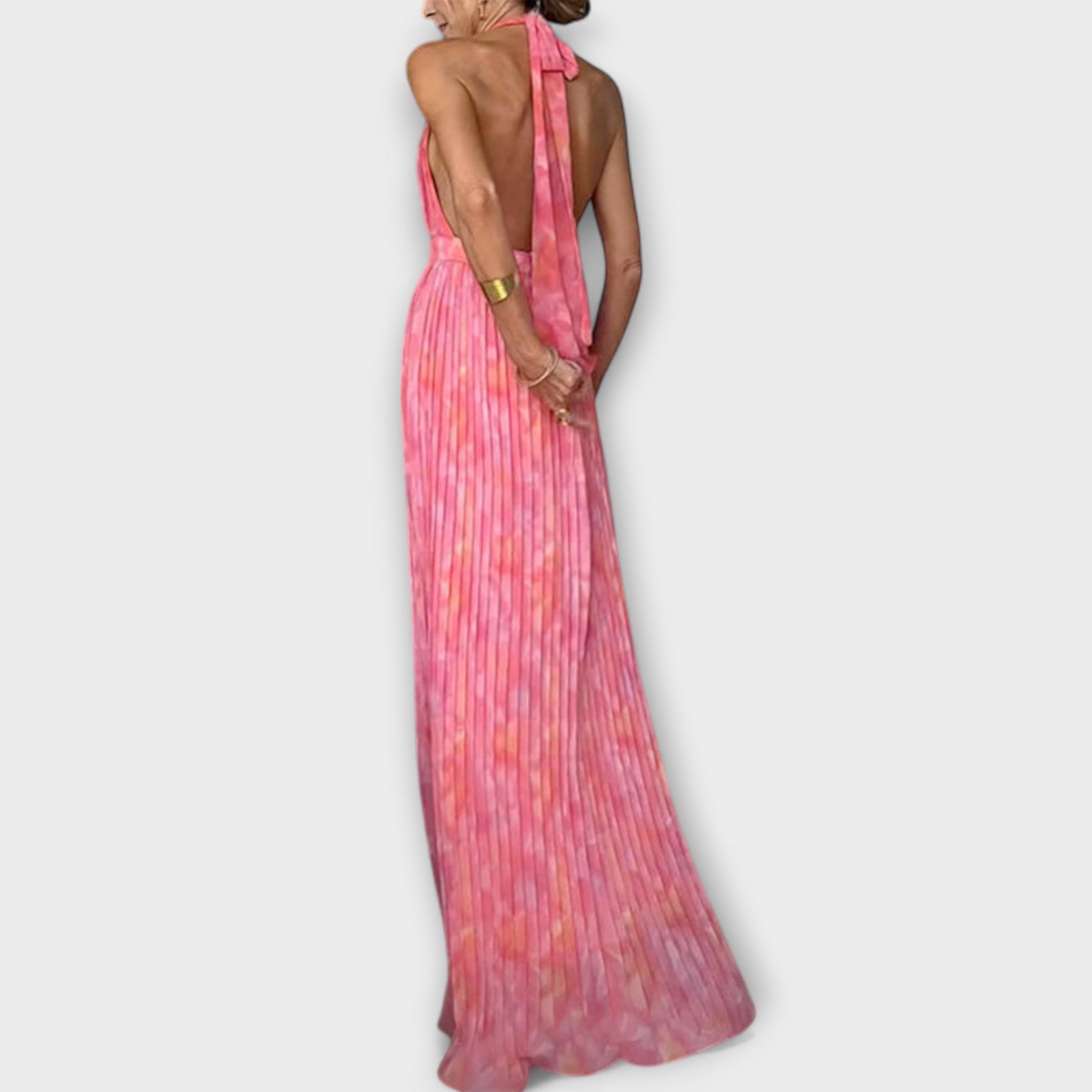 Seraphina - Chic Halterneck V-Hals Plisserte Maxikjole
