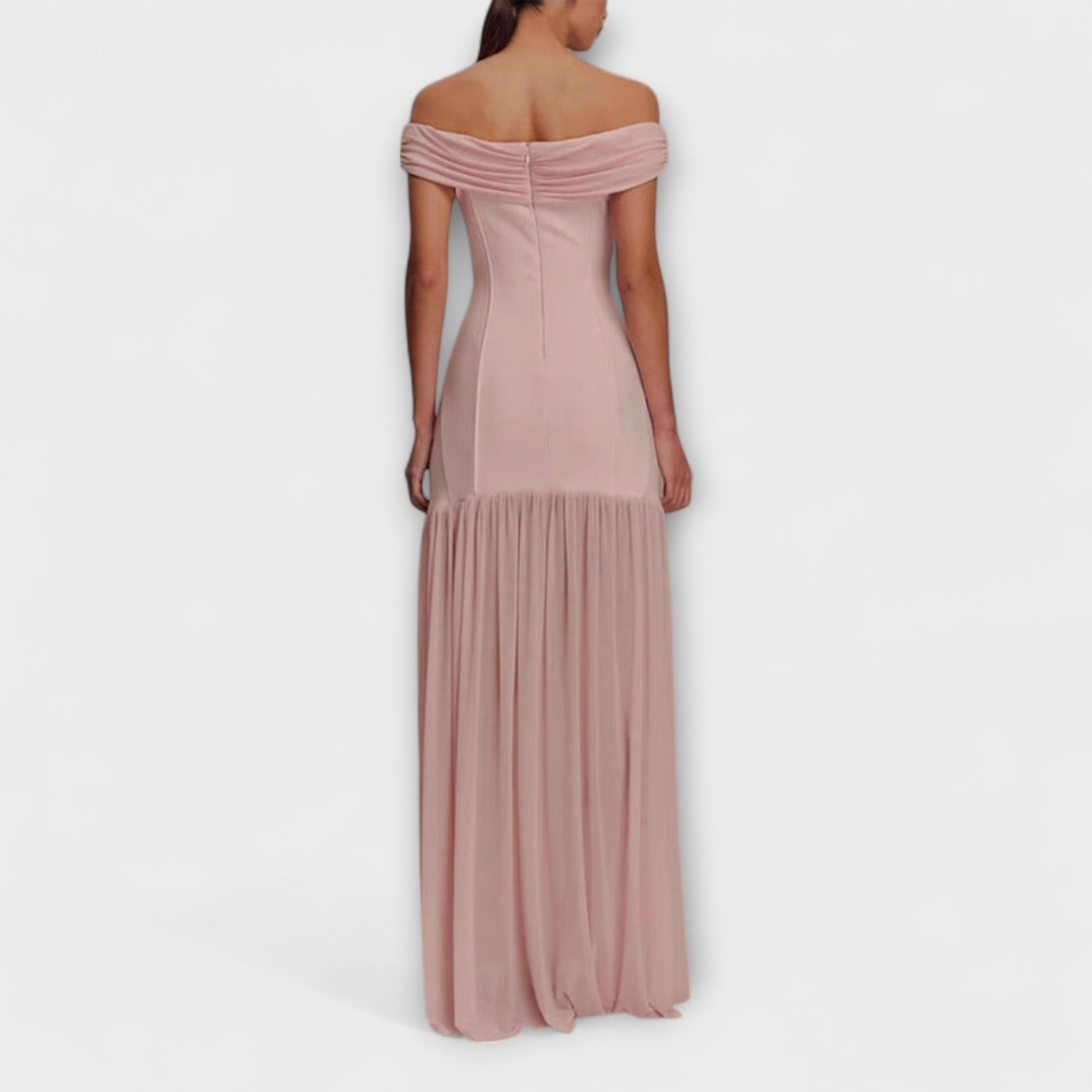 Maelie - Stilig Off-Shoulder Bodycon Maxi Kjole med Blomsterdekorasjoner