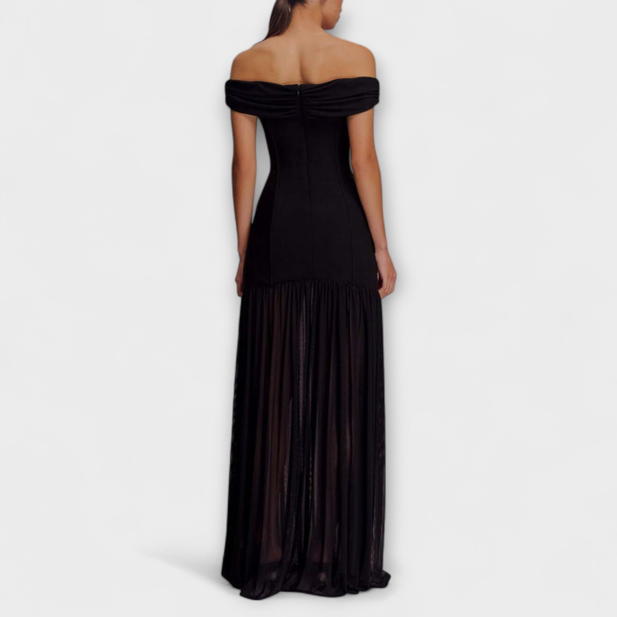 Maelie - Stilig Off-Shoulder Bodycon Maxi Kjole med Blomsterdekorasjoner