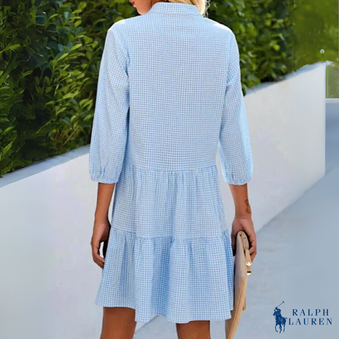Sommer Chemise Gingham V-Hals Knappe Ned Kjole av R. Lauren
