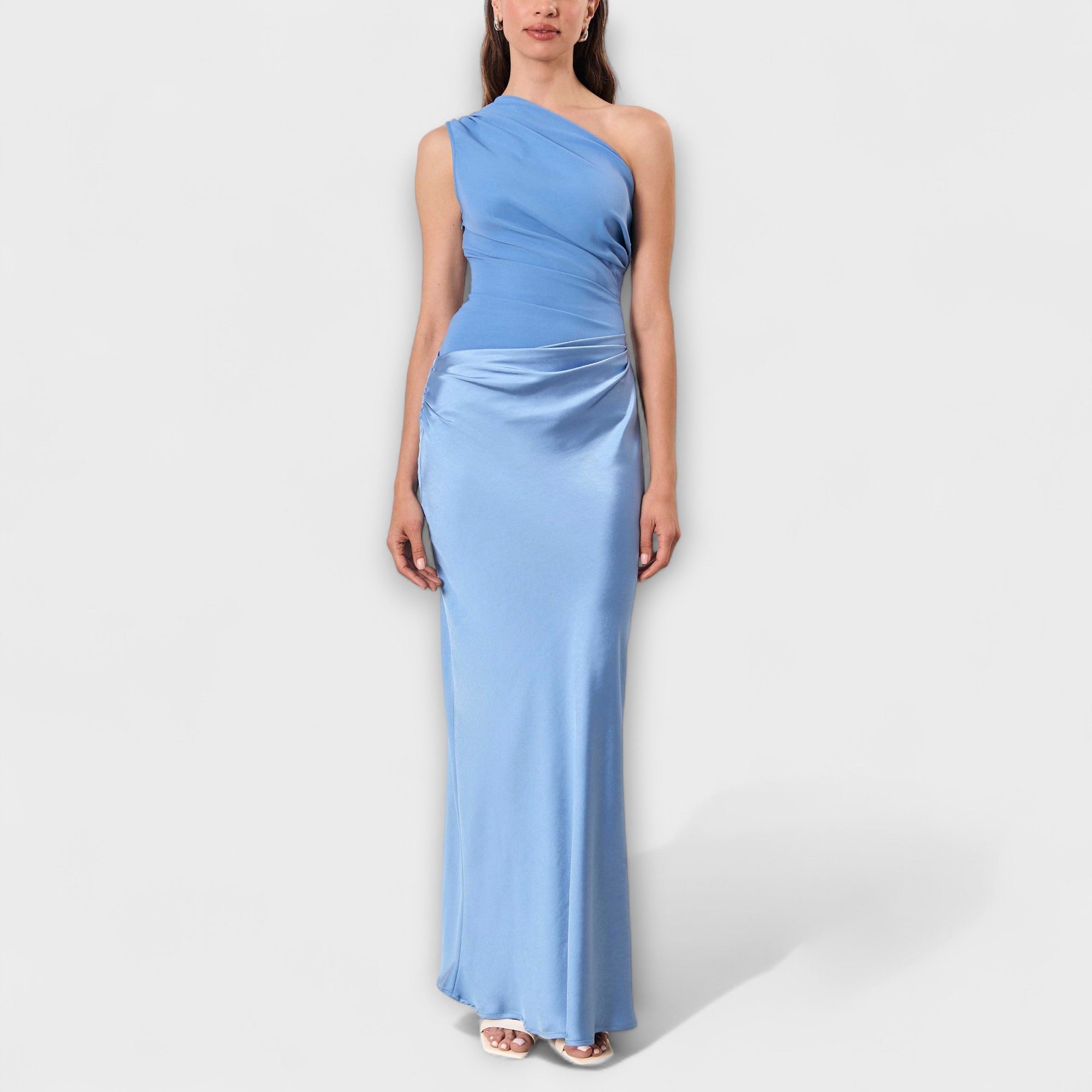 Elegant En-Skulder Plisserte Maxi Kjole