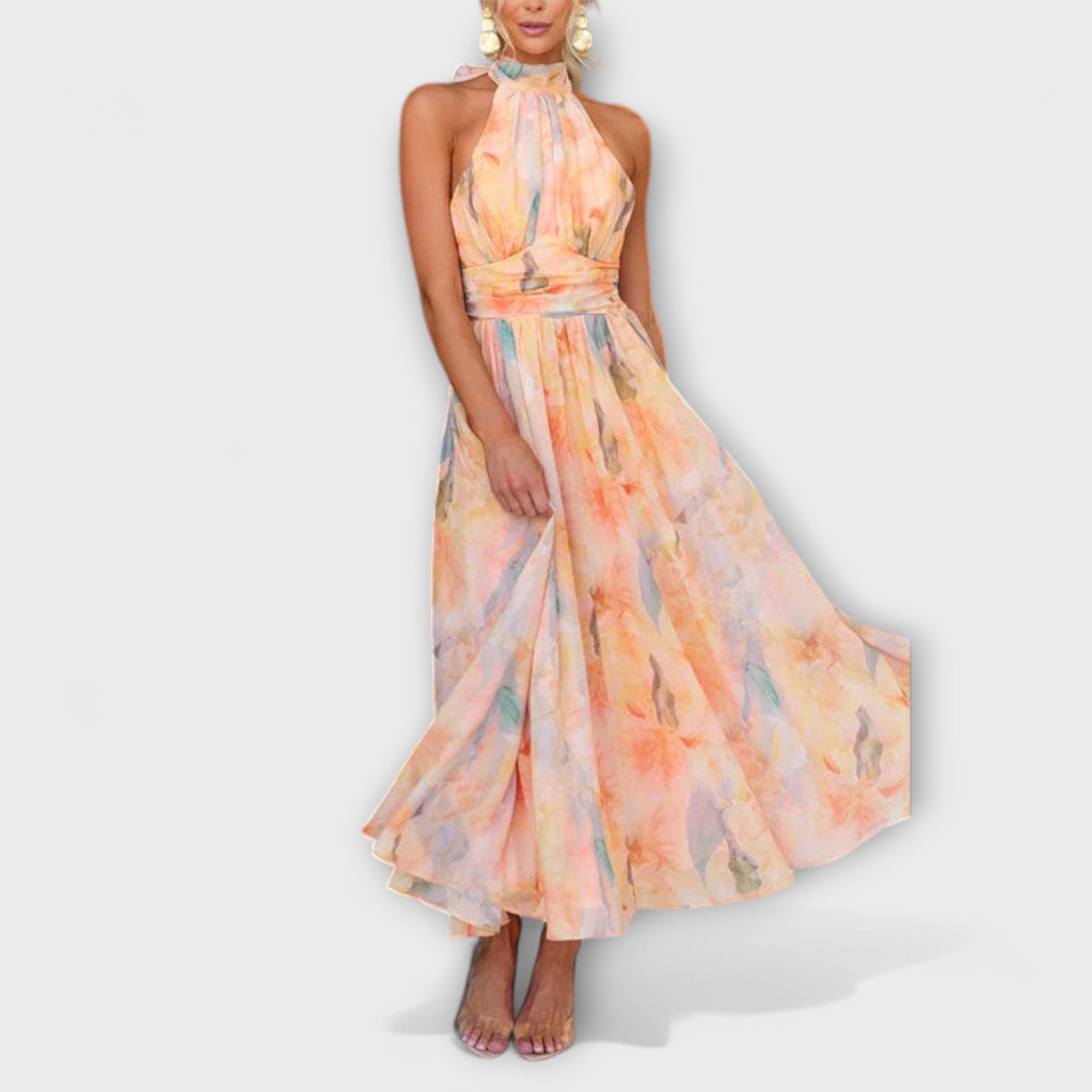Halter-Nakke Akvarell Print Maxi Kjole