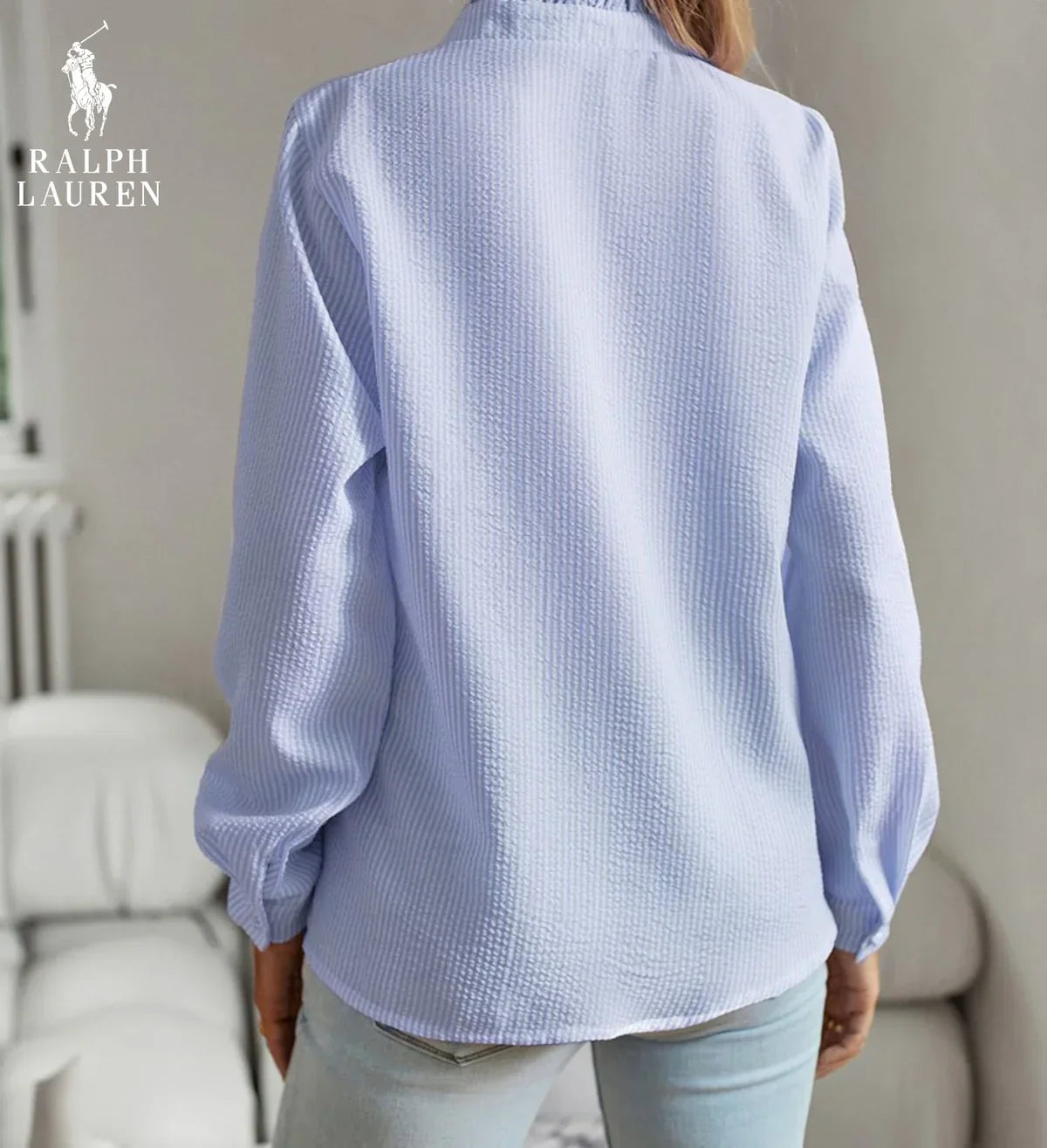 R. Lauren Ruffled Button-Up Shirt – Myk Teksturert Passform