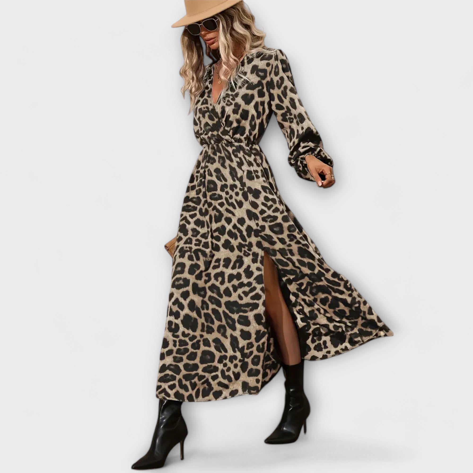 Natalie - Stilig Kjole med Leopardmønster