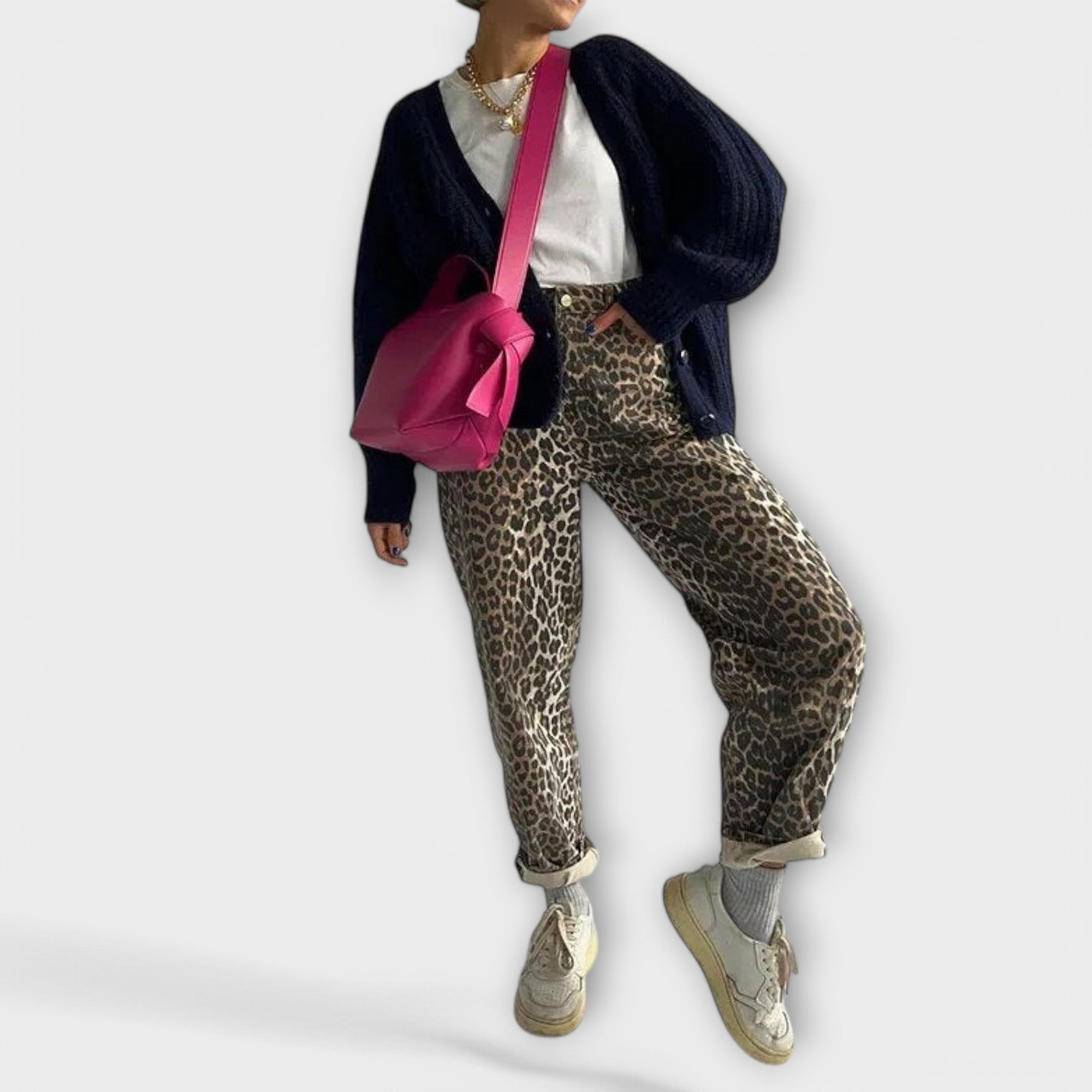 Chandra - Vintage Jeans med Leopardmønster