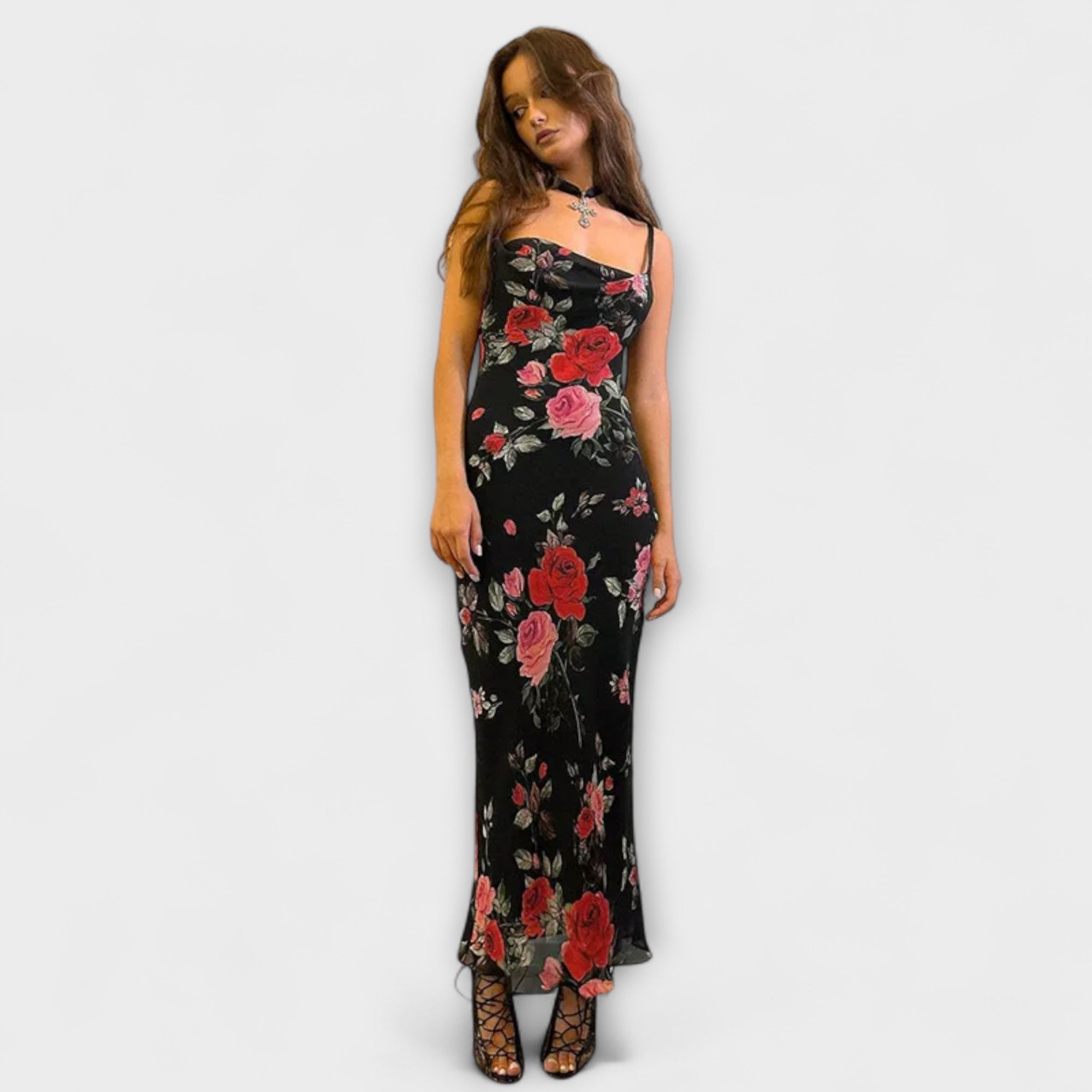 Blomsterprint Spaghetti Stropp Bodycon Kjole