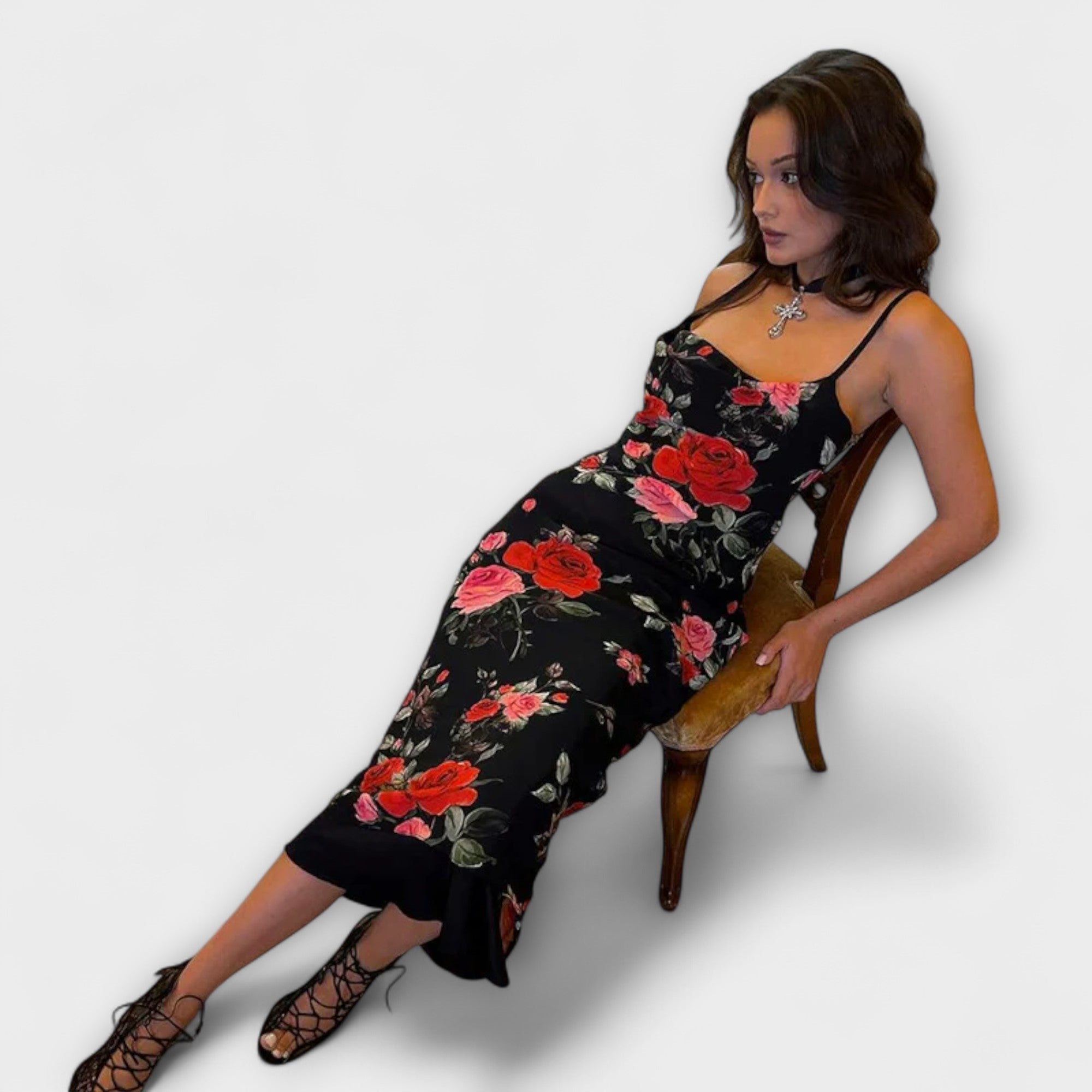 Blomsterprint Spaghetti Stropp Bodycon Kjole