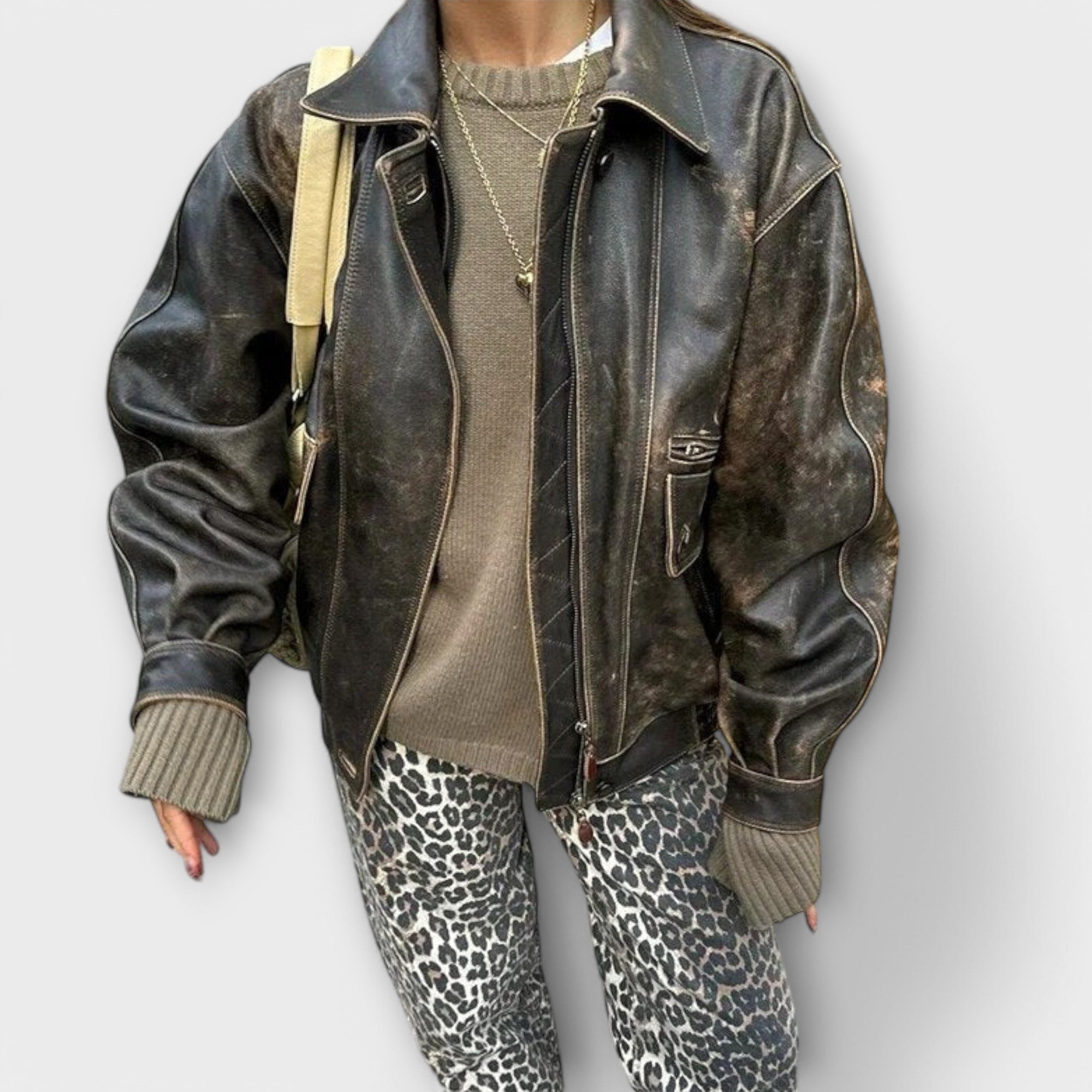Chandra - Vintage Jeans med Leopardmønster