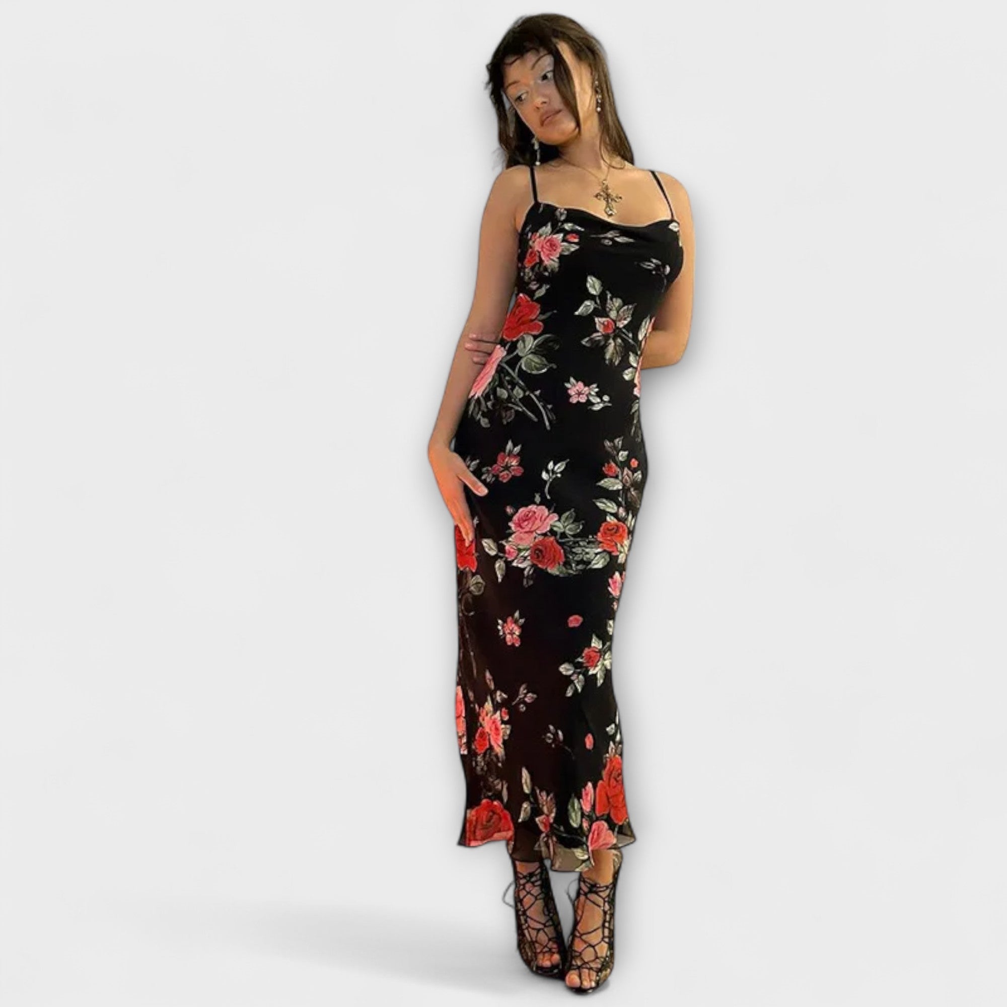 Blomsterprint Spaghetti Stropp Bodycon Kjole