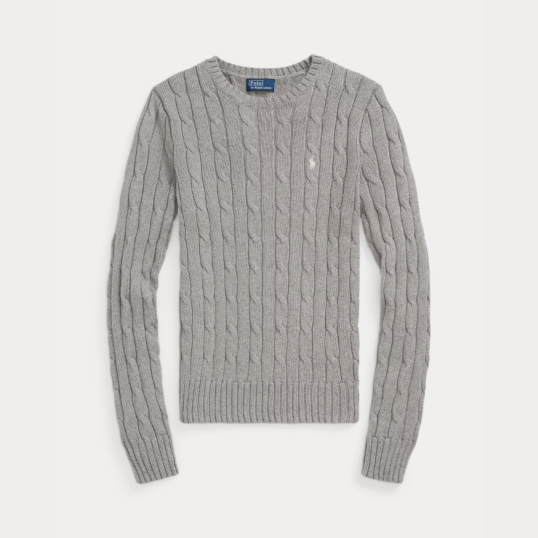 Zopfmuster-Baumwollpullover med rund hals
