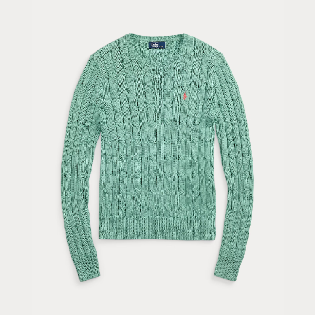 Zopfmuster-Baumwollpullover med rund hals