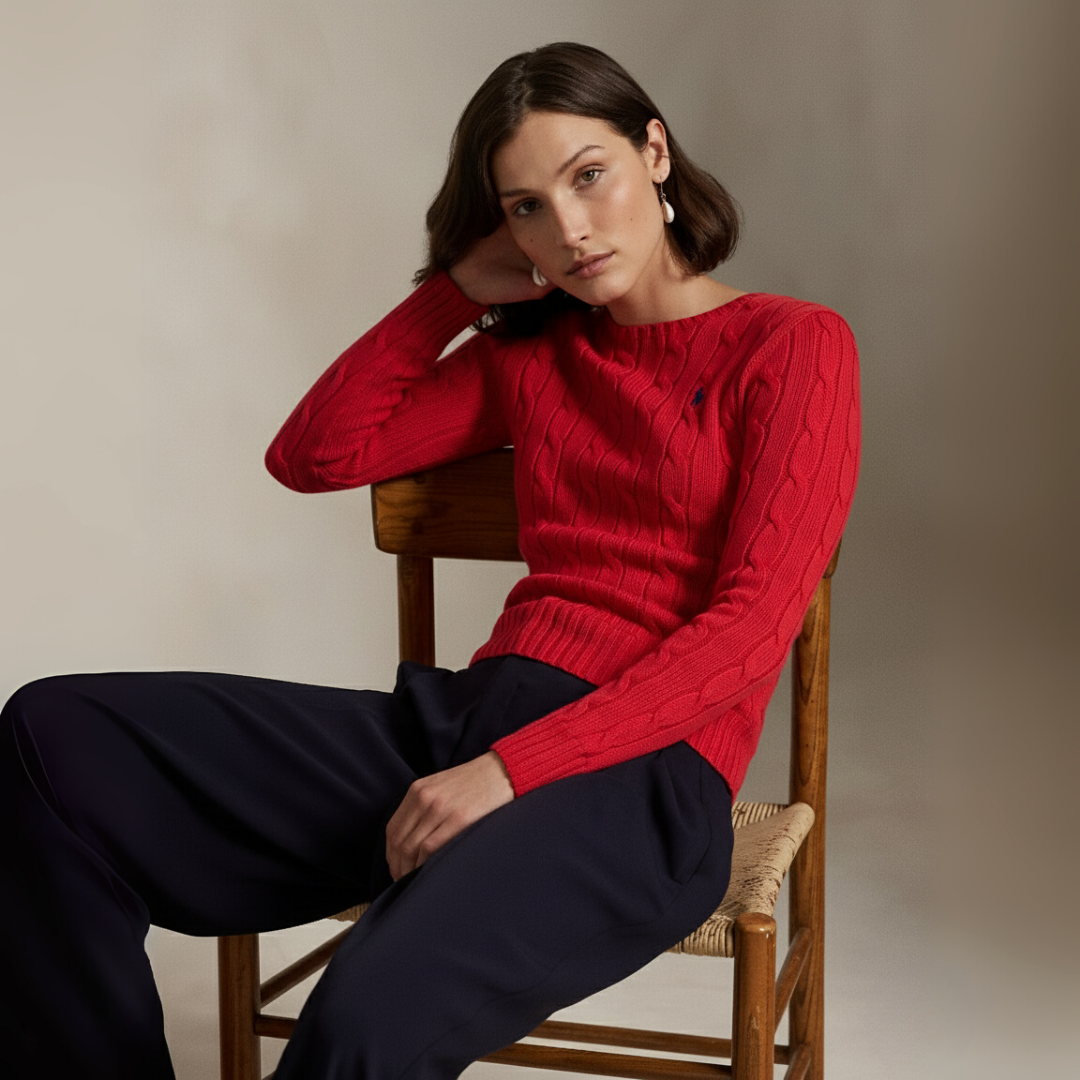 Zopfmuster-Baumwollpullover med rund hals