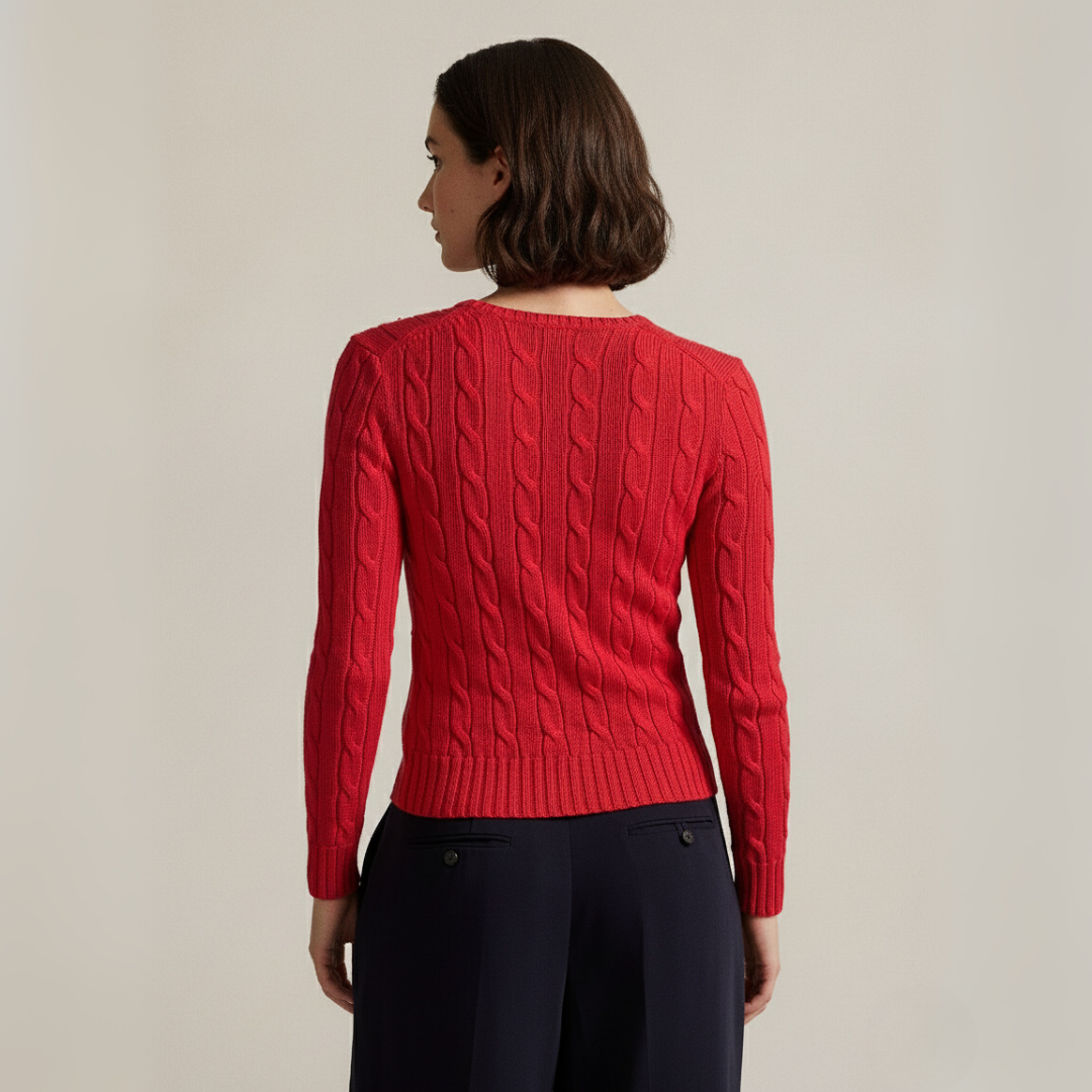 Zopfmuster-Baumwollpullover med rund hals
