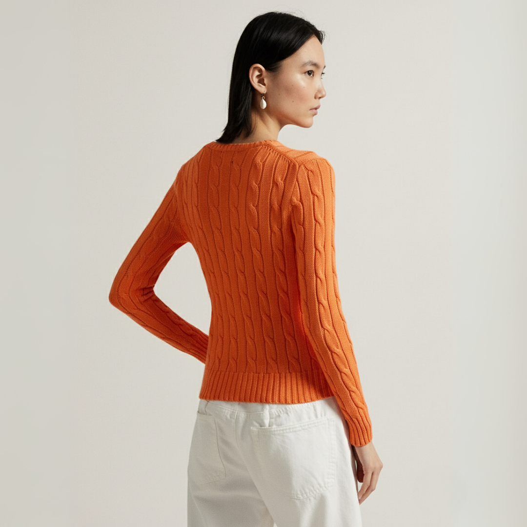 Zopfmuster-Baumwollpullover med rund hals