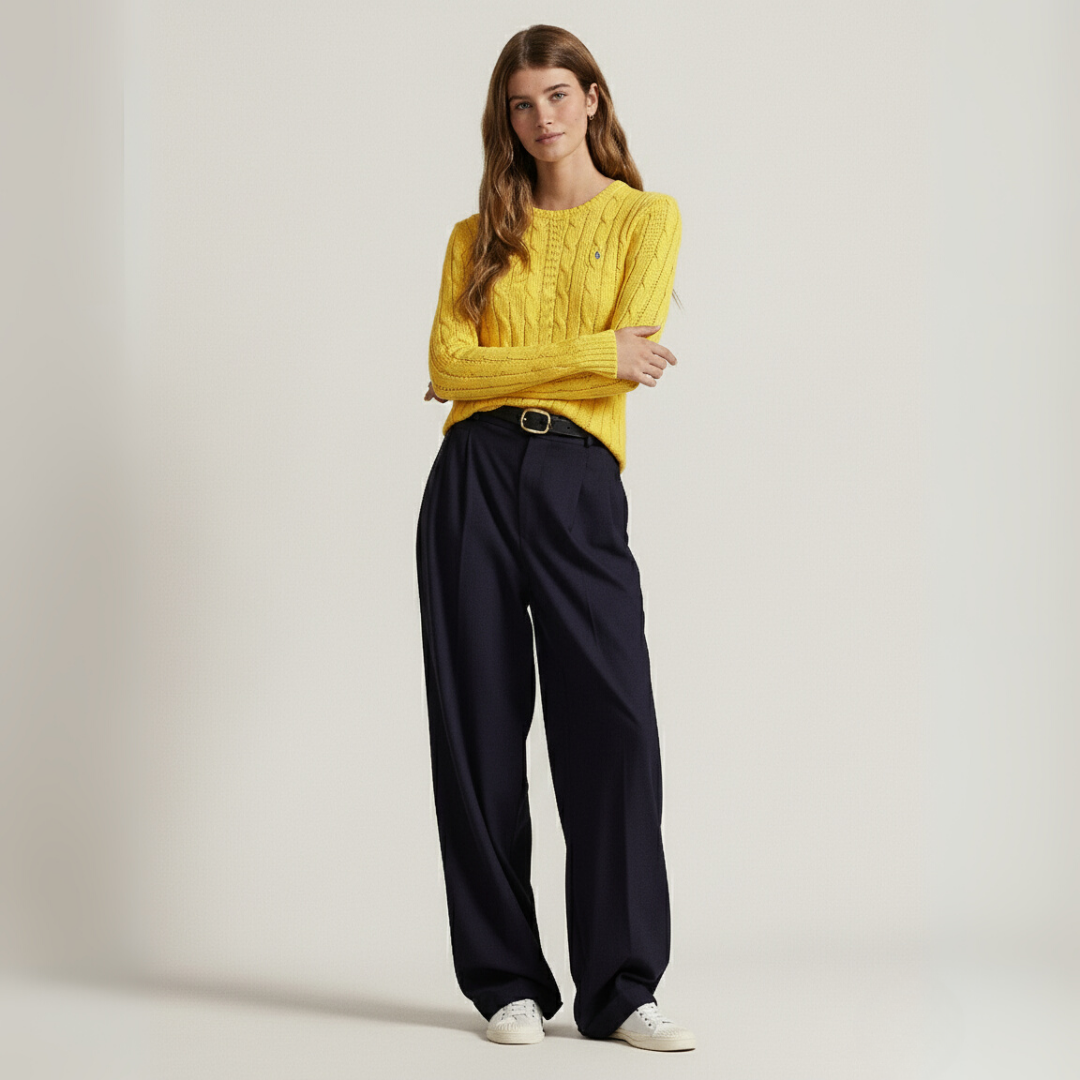 Zopfmuster-Baumwollpullover med rund hals