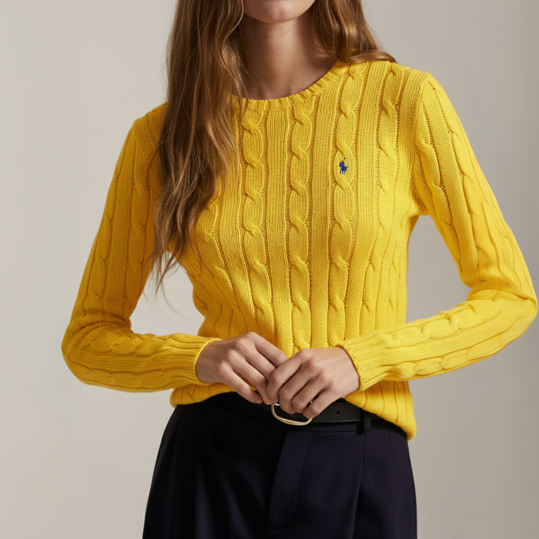 Zopfmuster-Baumwollpullover med rund hals