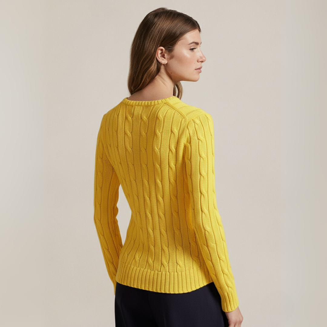 Zopfmuster-Baumwollpullover med rund hals