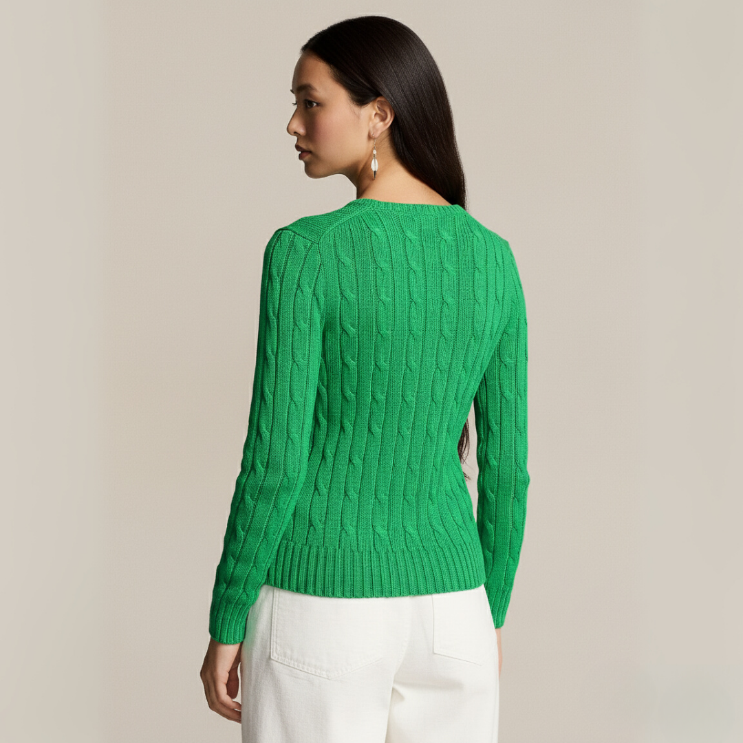 Zopfmuster-Baumwollpullover med rund hals