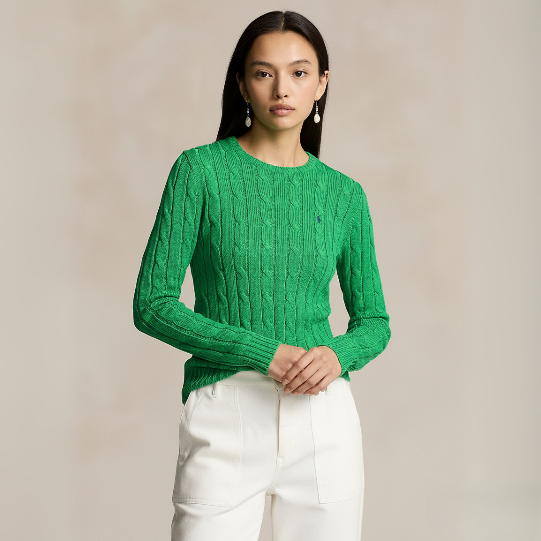 Zopfmuster-Baumwollpullover med rund hals