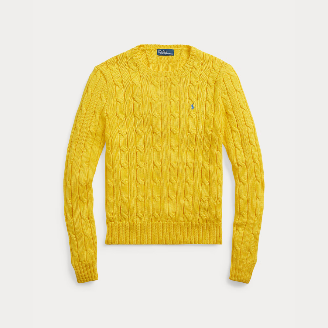 Zopfmuster-Baumwollpullover med rund hals