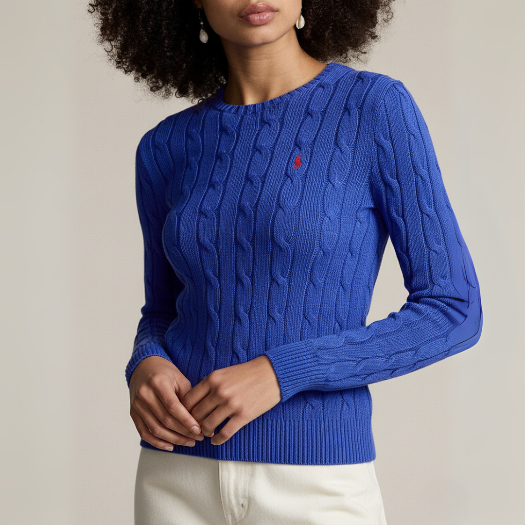Zopfmuster-Baumwollpullover med rund hals