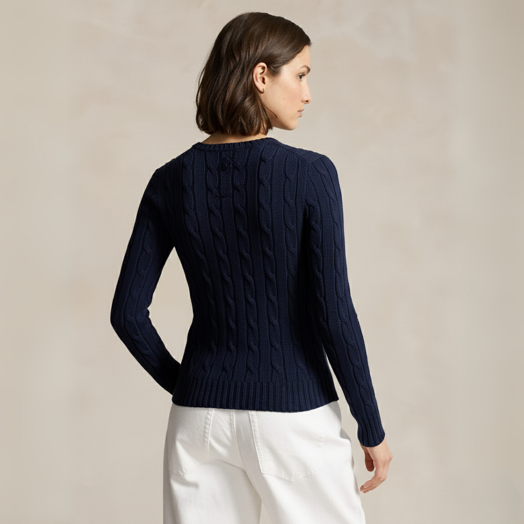 Zopfmuster-Baumwollpullover med rund hals