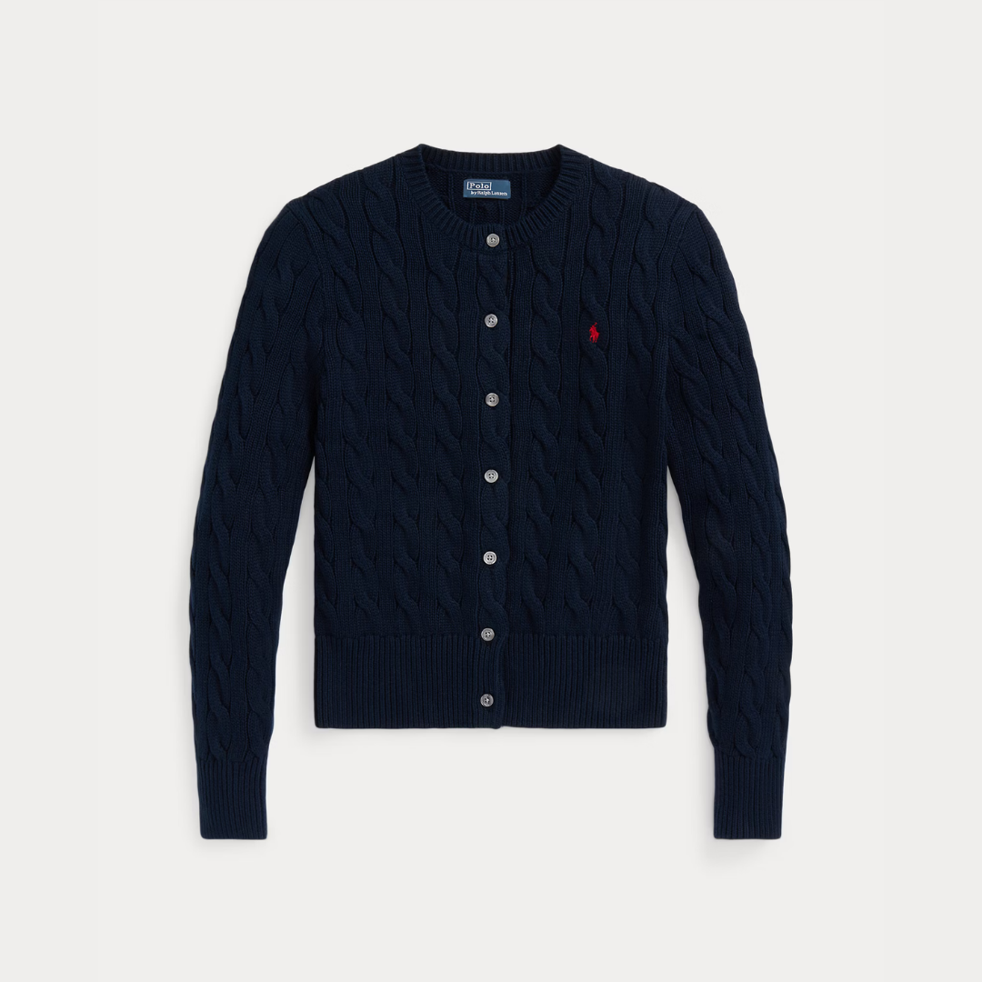 Flette-mønster bomulls-cardigan med rund hals