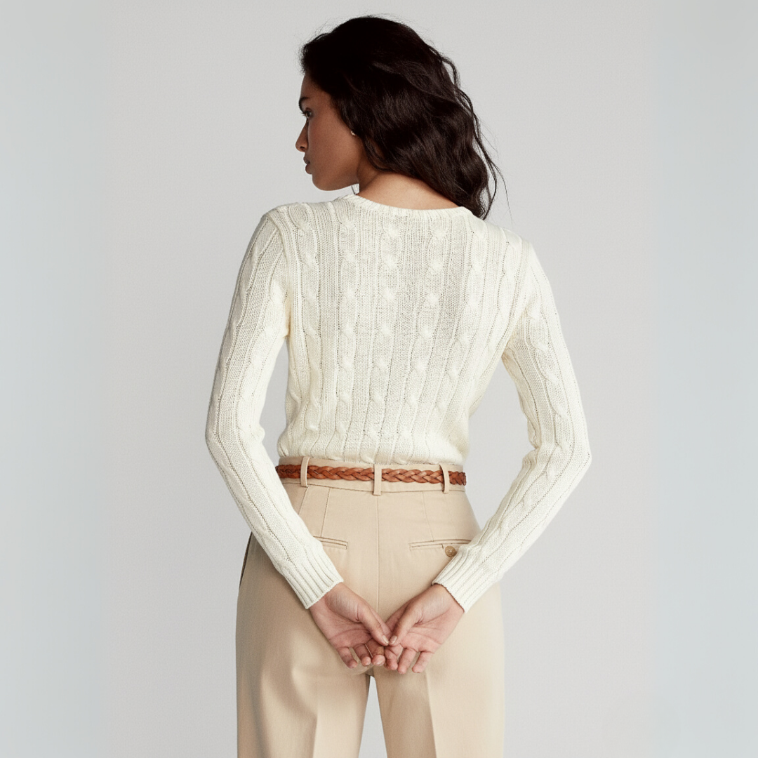 Zopfmuster-Baumwollpullover med rund hals