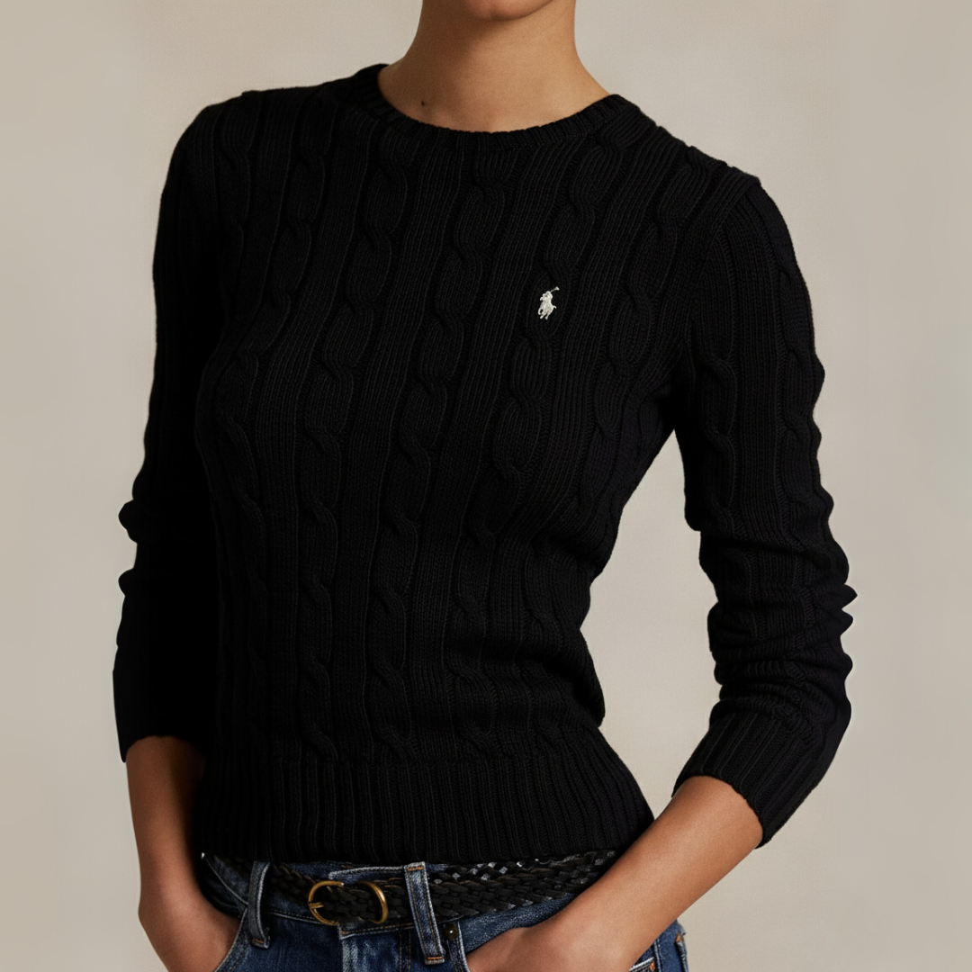 Zopfmuster-Baumwollpullover med rund hals