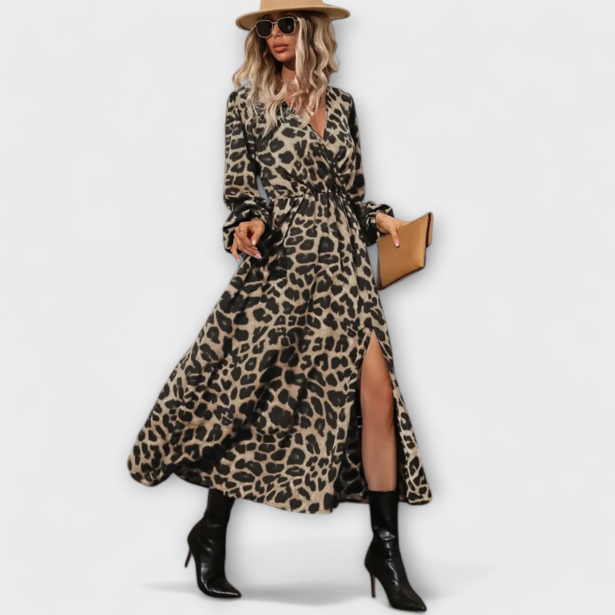 Natalie - Stilig Kjole med Leopardmønster