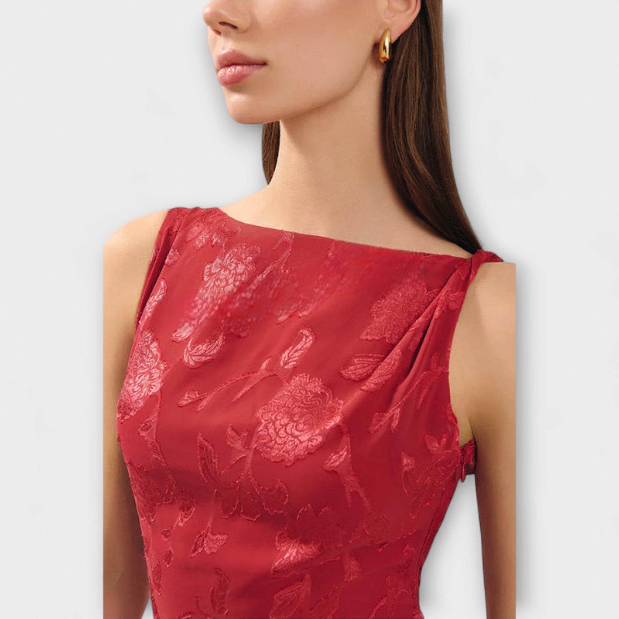 Opal - Elegant Ryggefri Snøring Jacquard Maxi Kjole