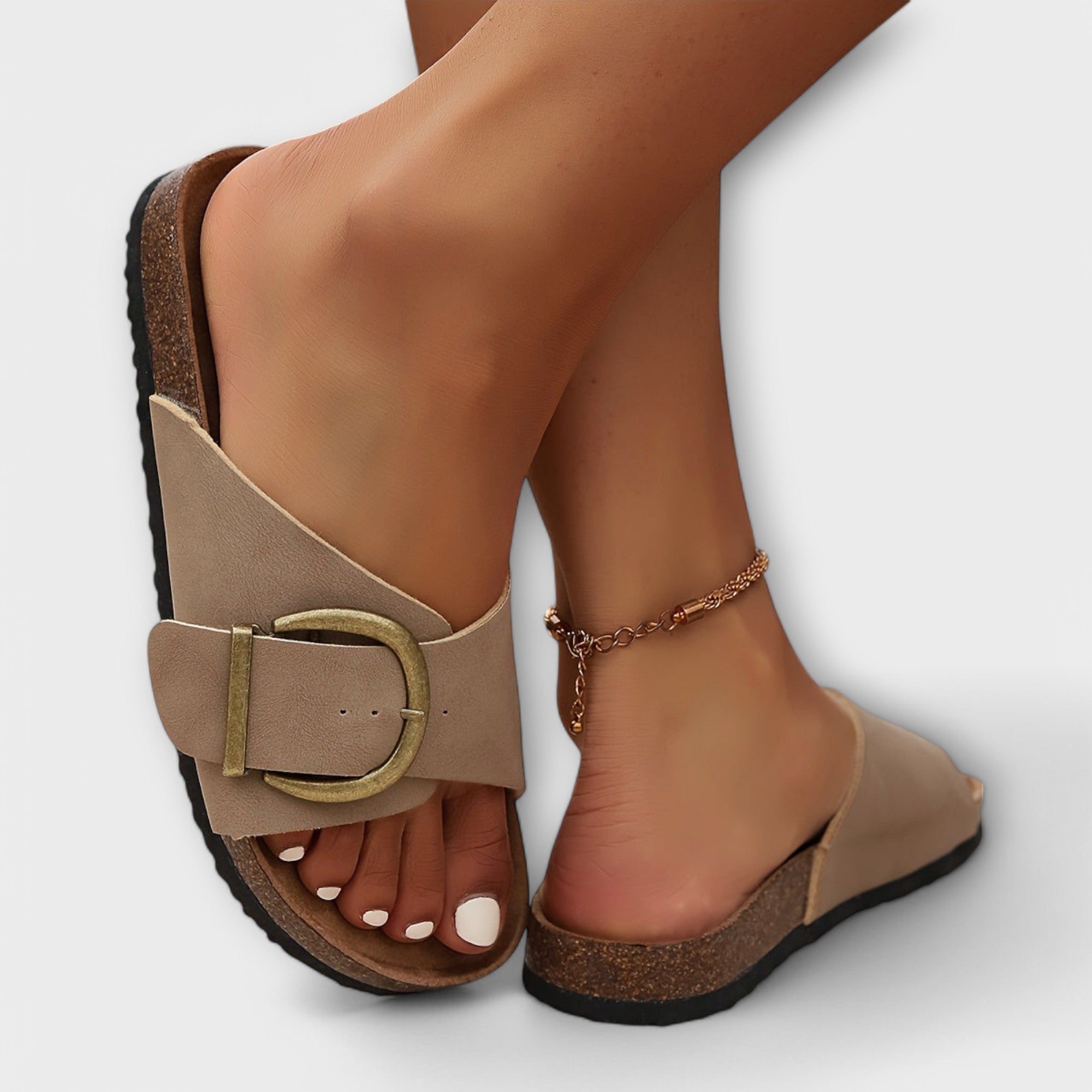 Margie - Kvinne Kork Sandaler med Spenne Design