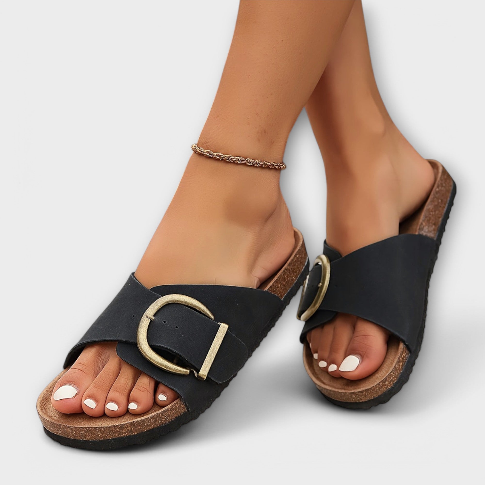 Margie - Kvinne Kork Sandaler med Spenne Design