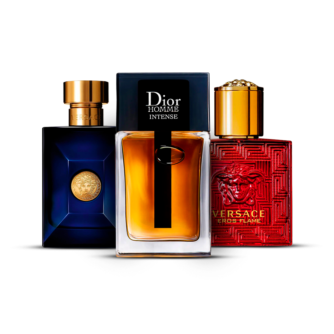 Kombinasjon av 3 herredufter – Versace Dylan Blue, Dior Homme Intense og Versace Eros Flame [100 ml hver]