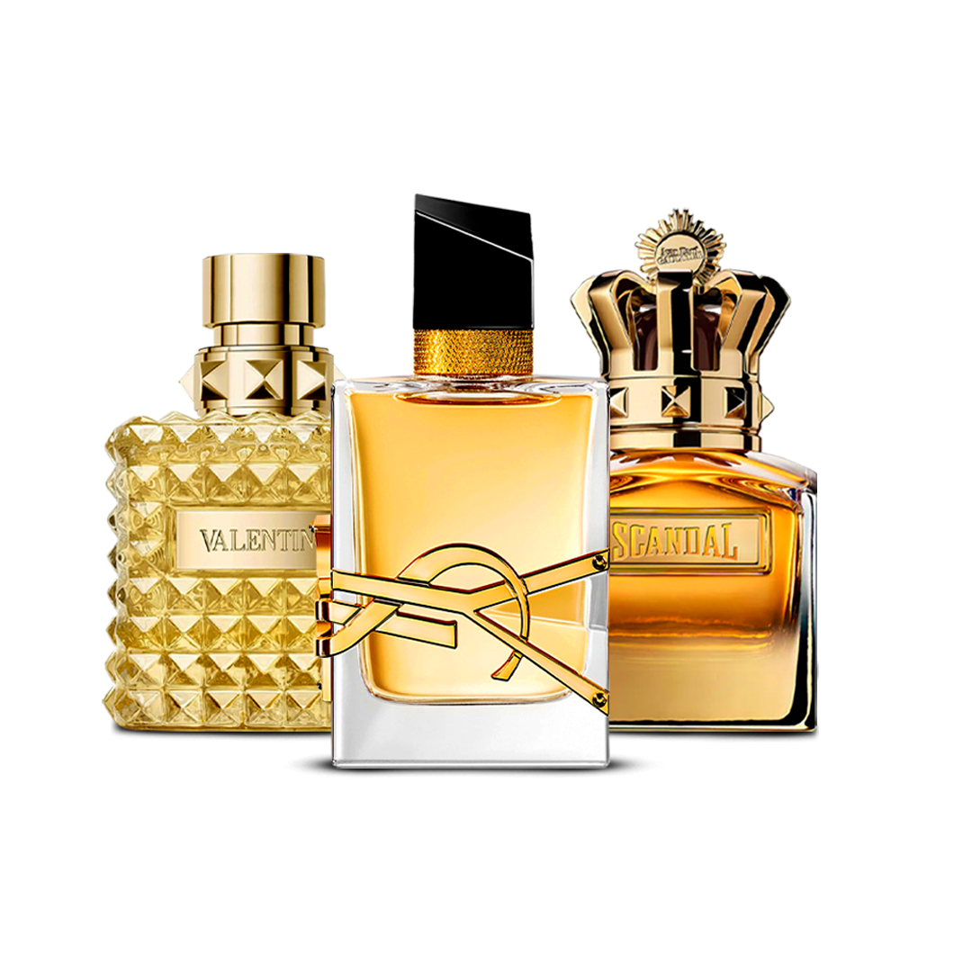 Kombinasjon av 3 kvinnelige parfymer – Valentino Uomo Yellow Dream, YSL Libre Intense og Scandal Le Parfum [100 ml hver]