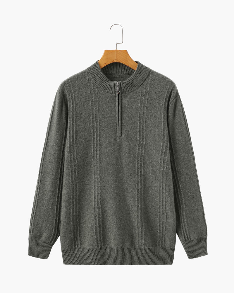 100% Cashmere Ribbet Halv Glidelås