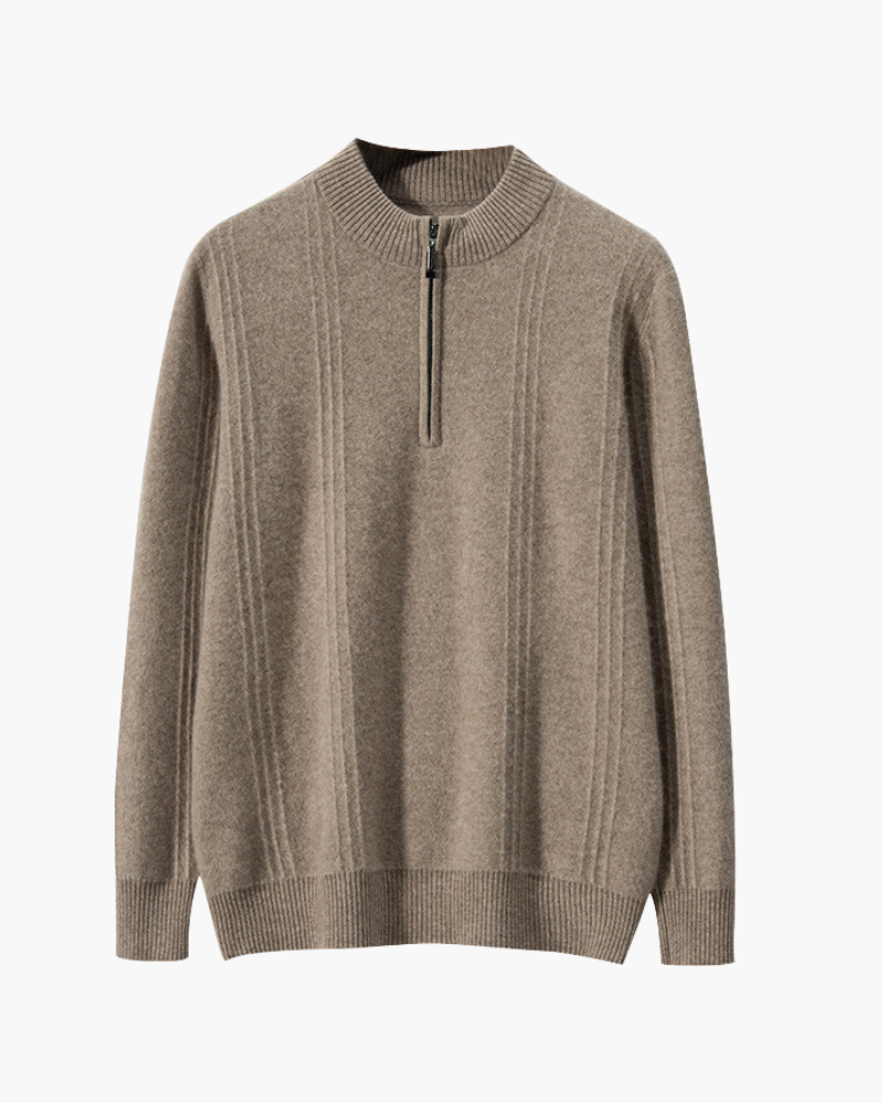 100% Cashmere Ribbet Halv Glidelås