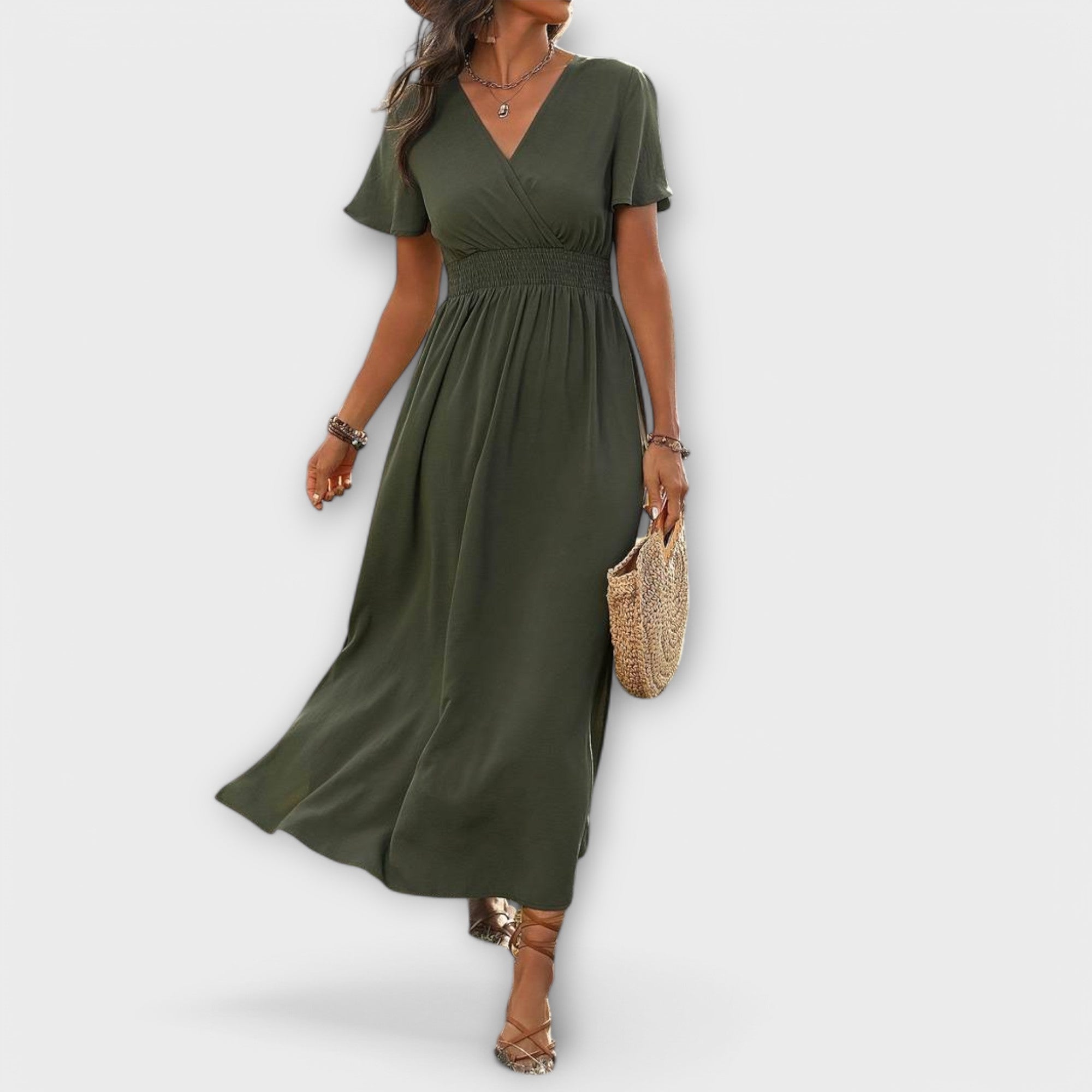 Heather - Elegant Boho Kjole med V-hals og Lange Ermer
