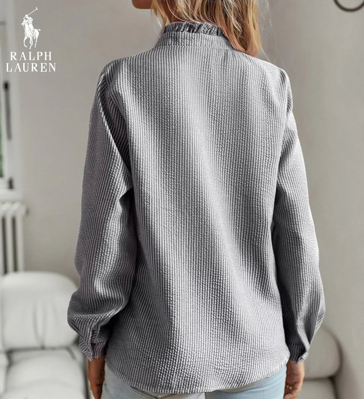 R. Lauren Ruffled Button-Up Shirt – Myk Teksturert Passform