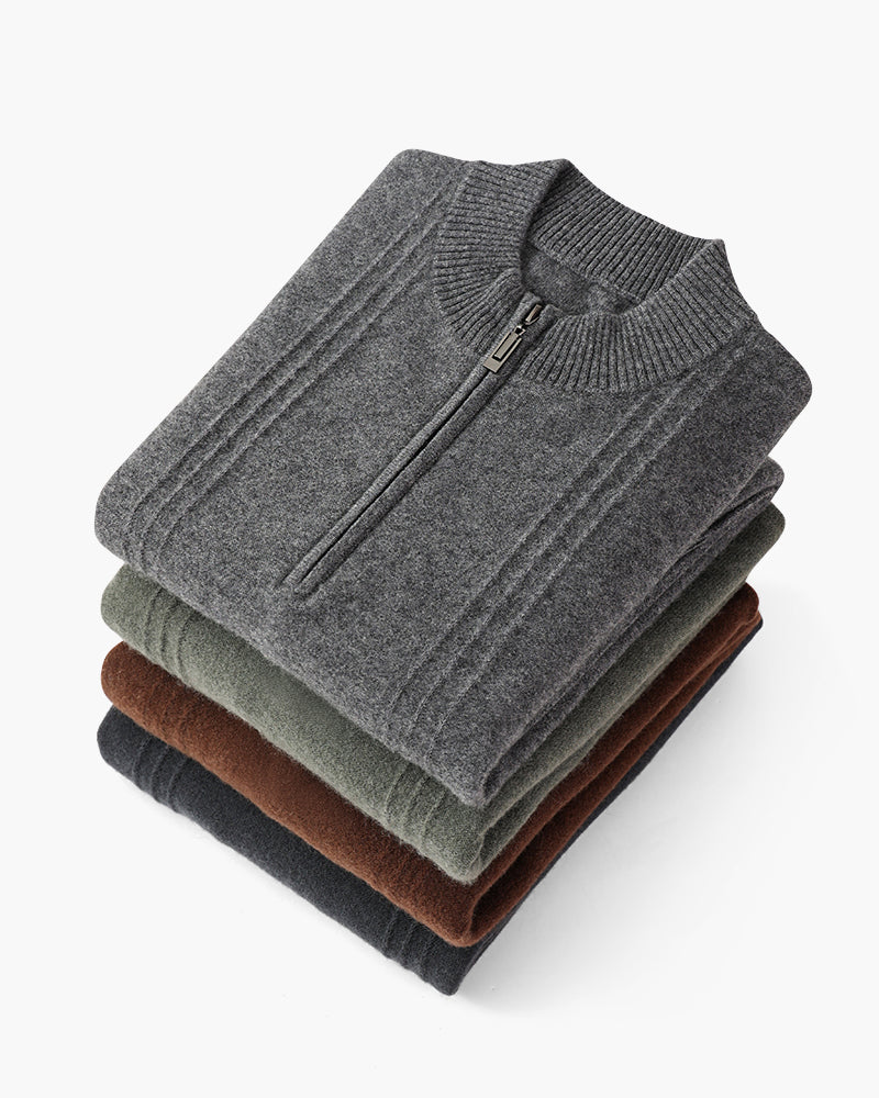 100% Cashmere Ribbet Halv Glidelås