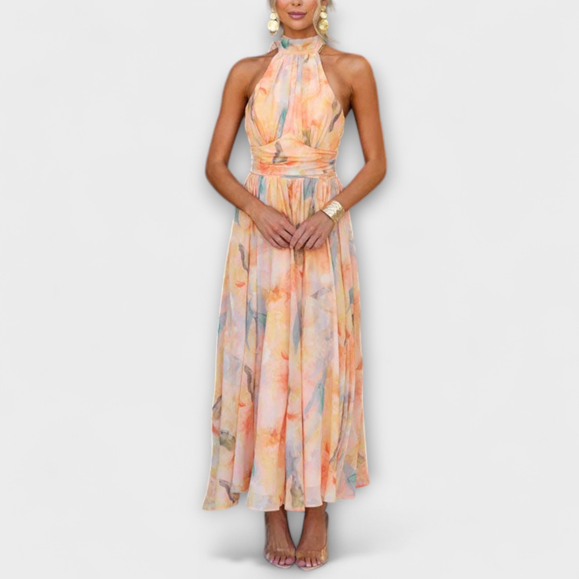 Halter-Nakke Akvarell Print Maxi Kjole