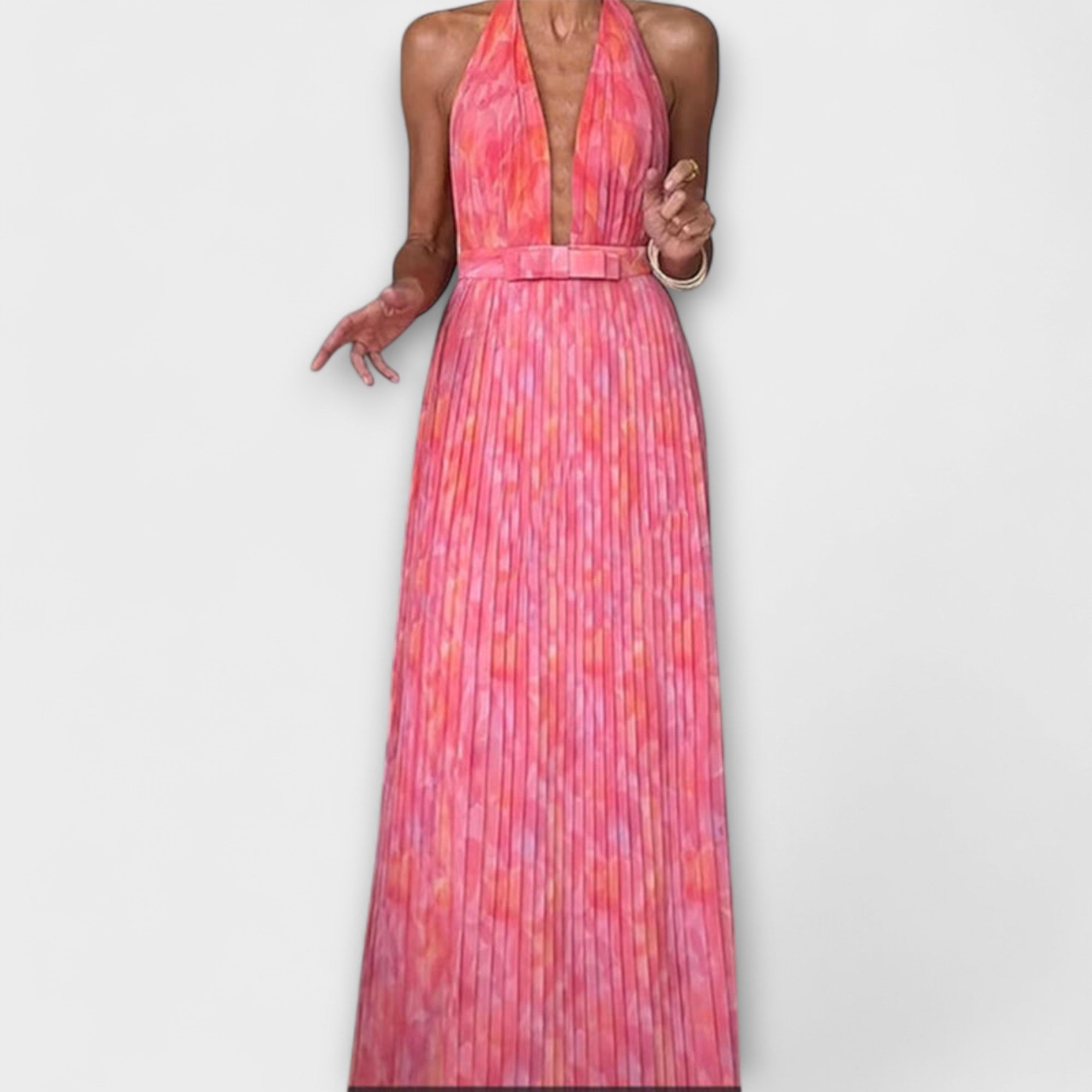 Seraphina - Chic Halterneck V-Hals Plisserte Maxikjole