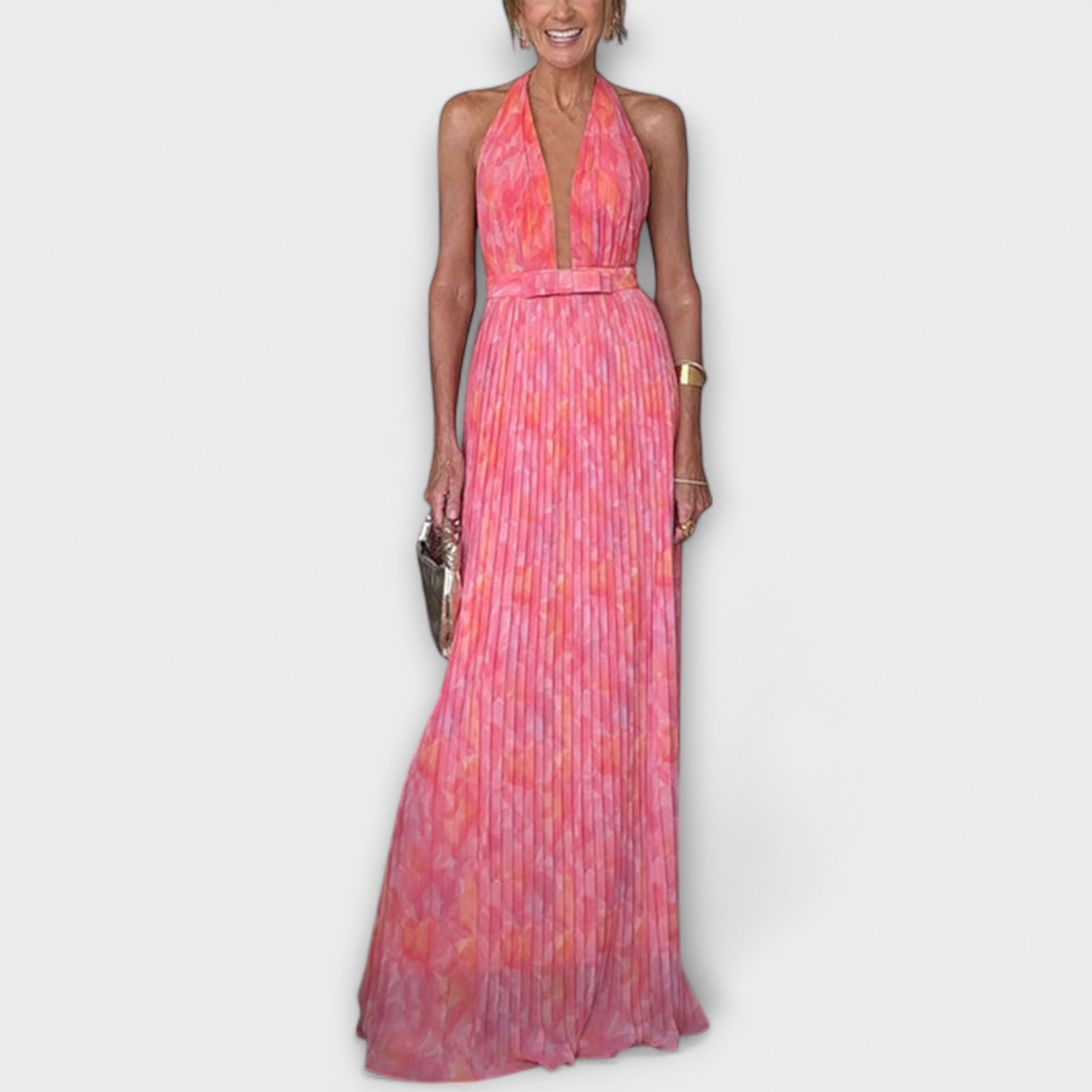Seraphina - Chic Halterneck V-Hals Plisserte Maxikjole