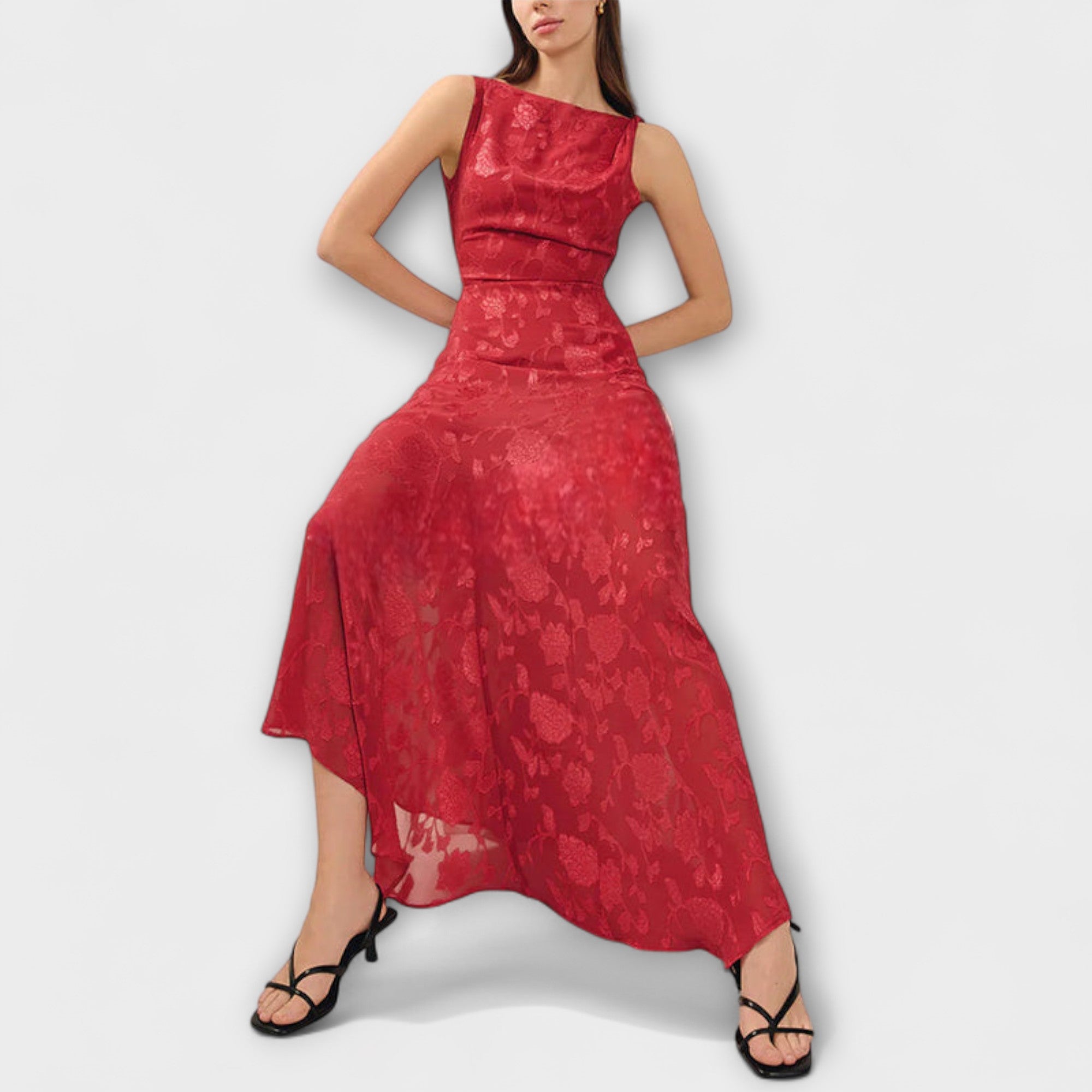 Opal - Elegant Ryggefri Snøring Jacquard Maxi Kjole