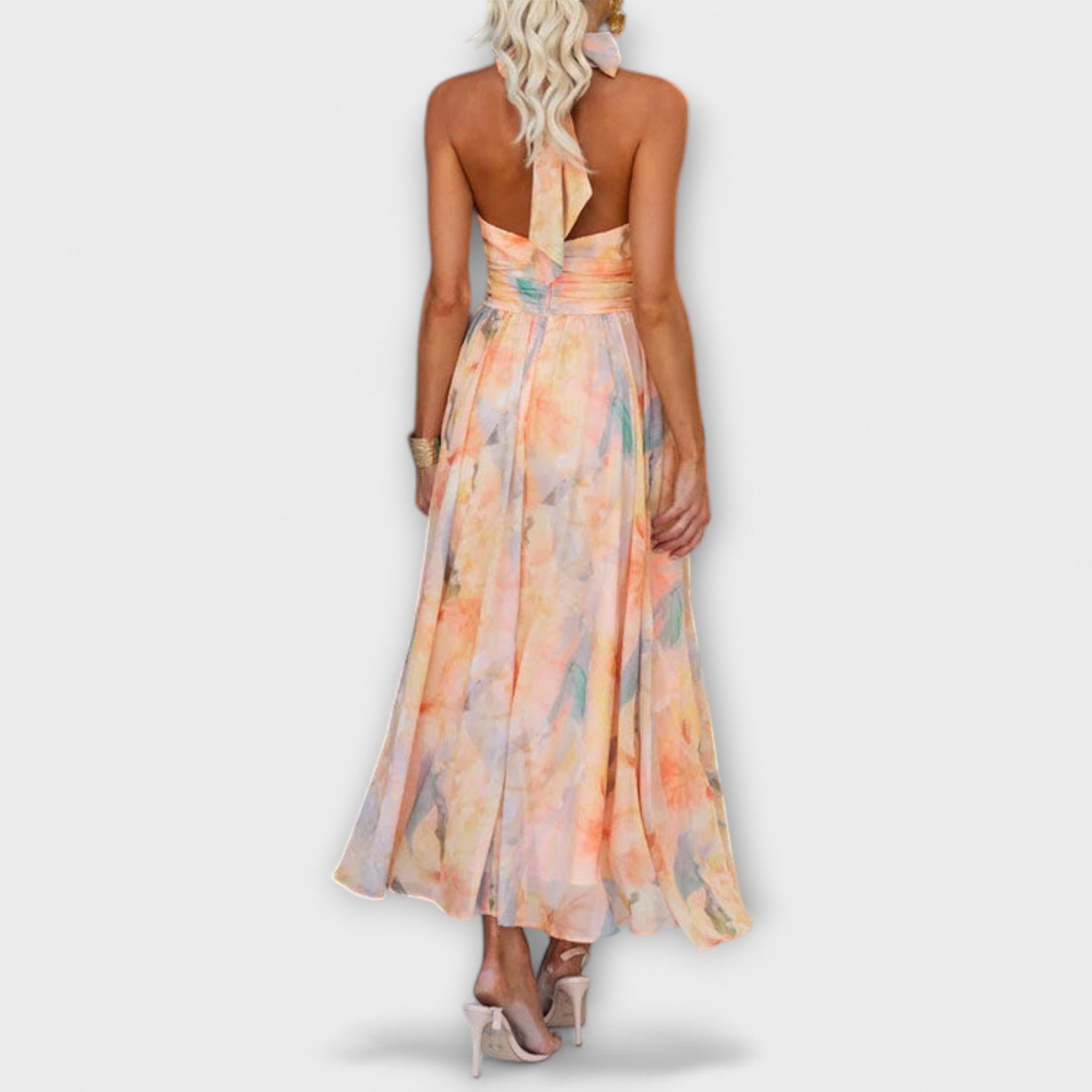 Halter-Nakke Akvarell Print Maxi Kjole