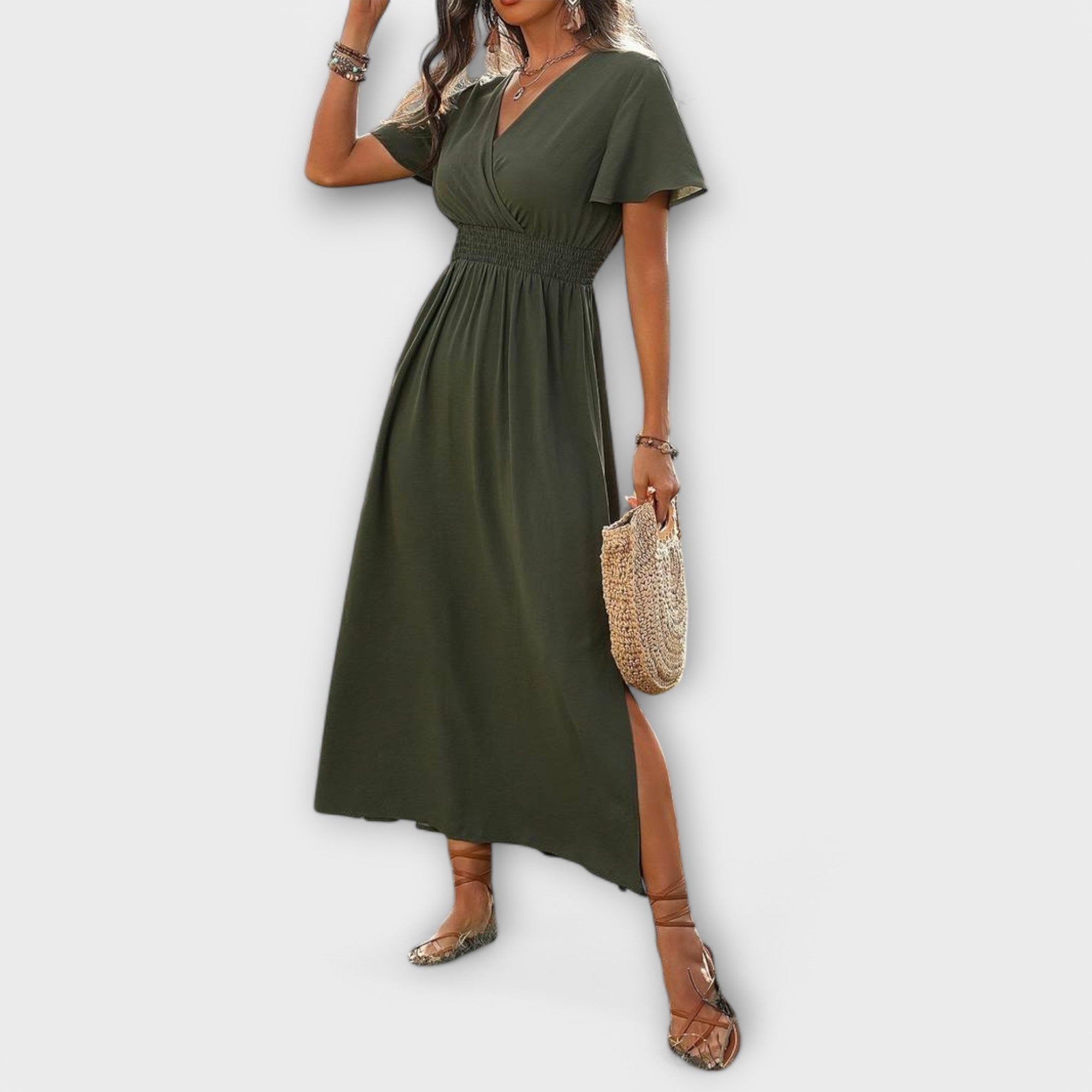 Heather - Elegant Boho Kjole med V-hals og Lange Ermer