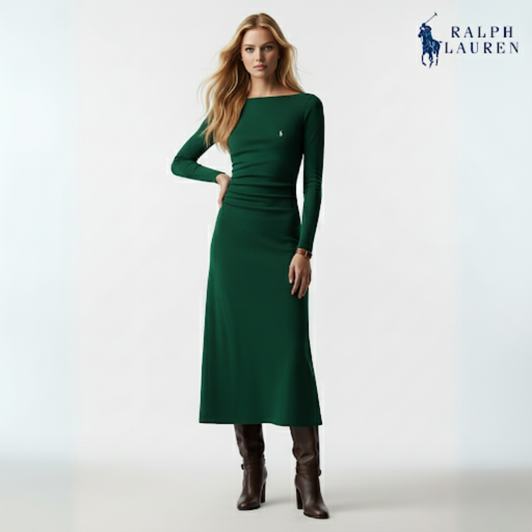 Nora Day Dress i ulljersey med fiskebeinvev