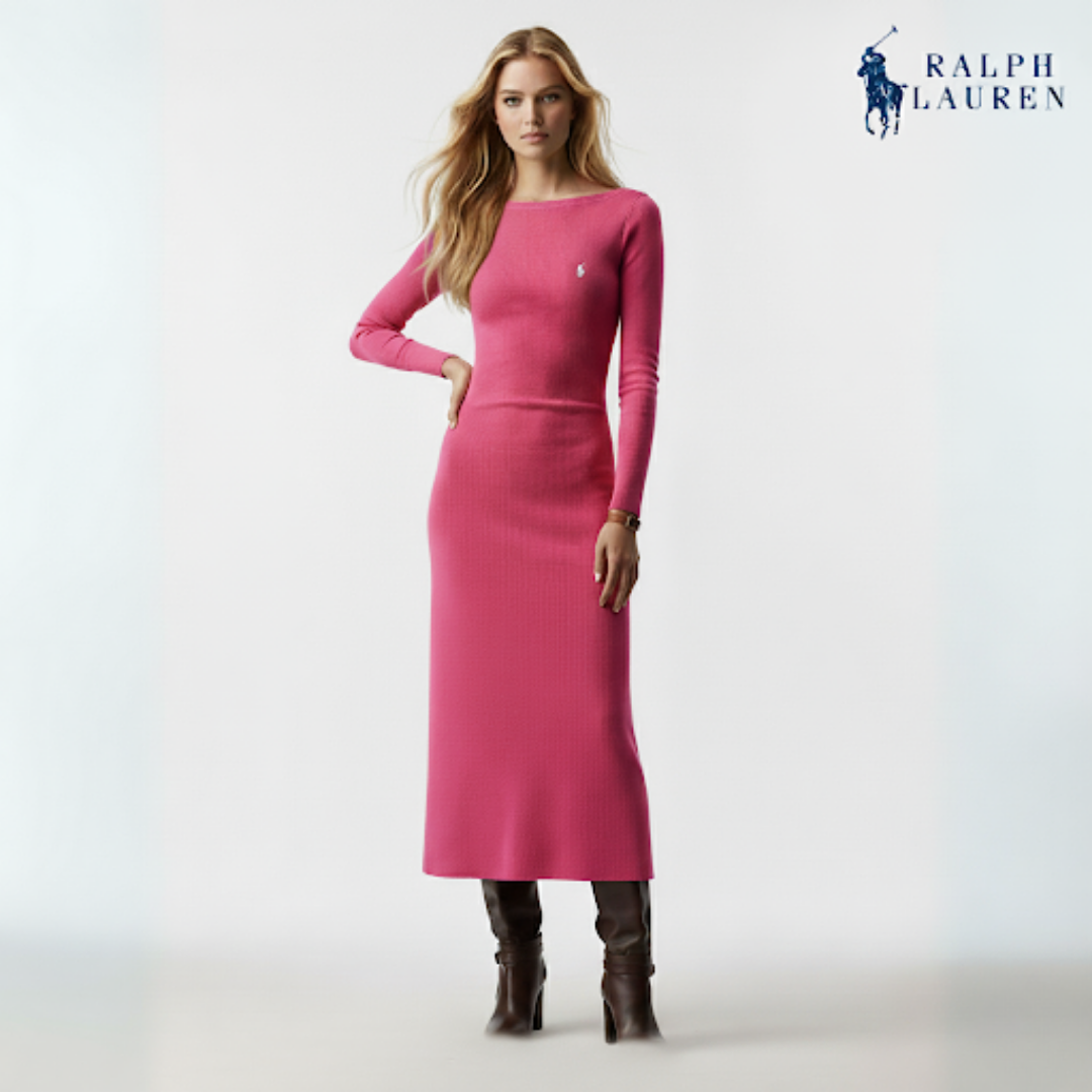 Nora Day Dress i ulljersey med fiskebeinvev